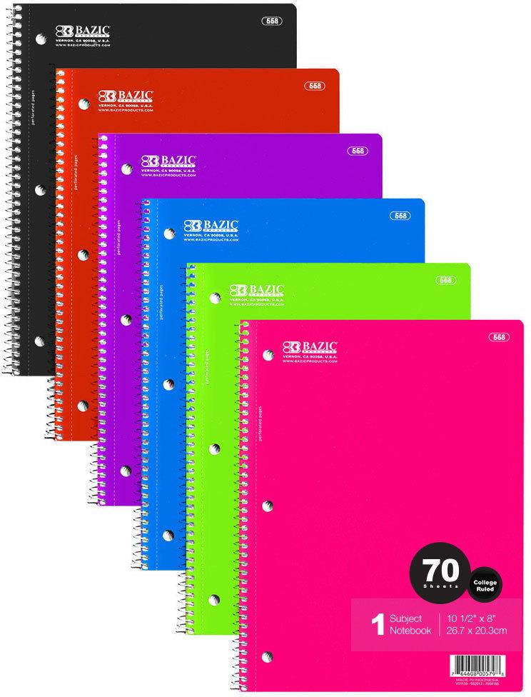 Bazic 558- 24 C- R 70 Ct. 1- Subject Spiral Notebook- Pack of 24