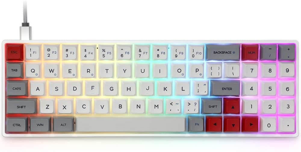 Epomaker SK71S 71-Keys Bluetooth5.1 Wireless/Wired Hot Swappable Mechanical Keyboard with RGB Backlit PBT GSA Keycaps for Win/Mac/Gaming (Gateron Optical Blue, Grey)