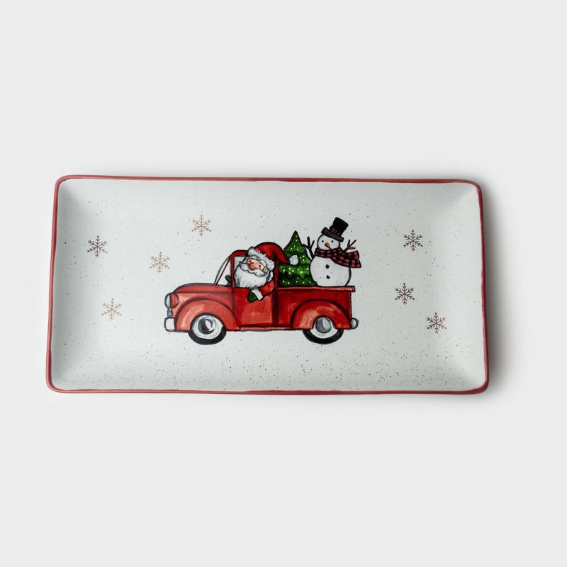 12" x 6" Ceramic Santa In Truck Serving Platter - Peppermint & Pine