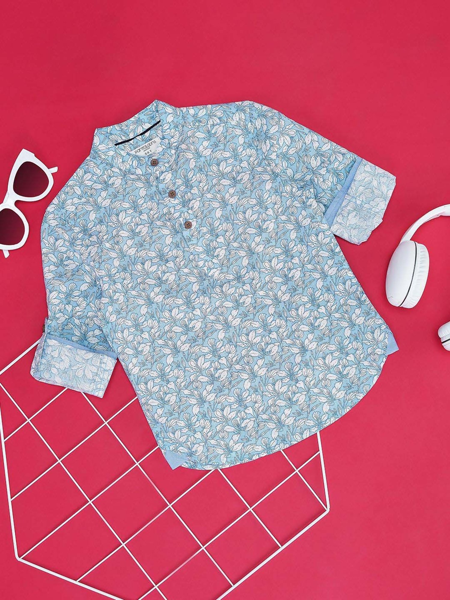 Pantaloons Baby Kids Alaskan Blue Cotton Printed Full Sleeves Shirt