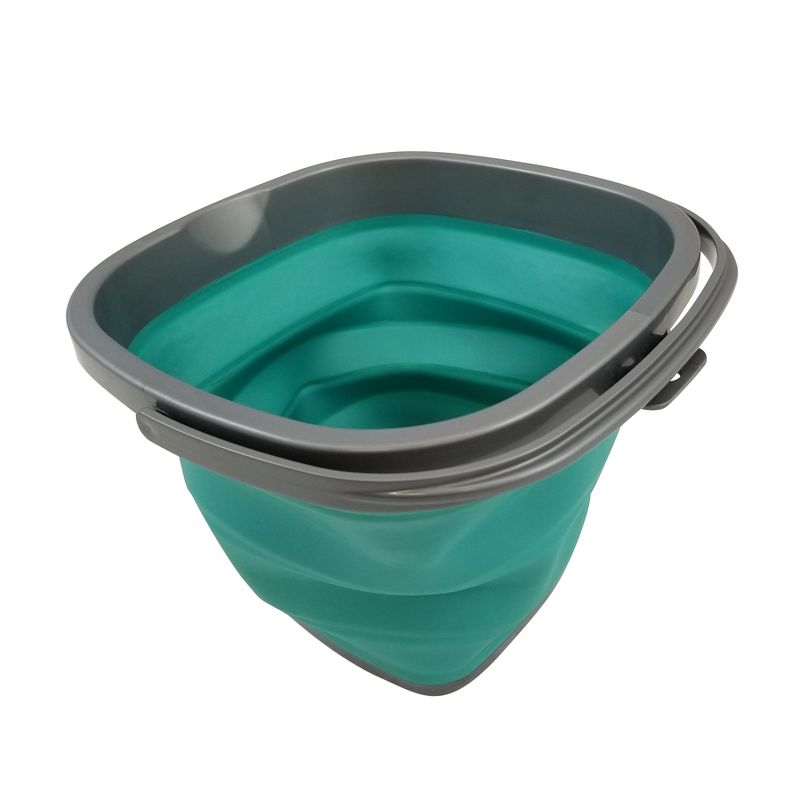 Homz Store N Stow Portable 10 Liter Compact Collapsible Square Bucket with Convenient Carry Handle, Teal