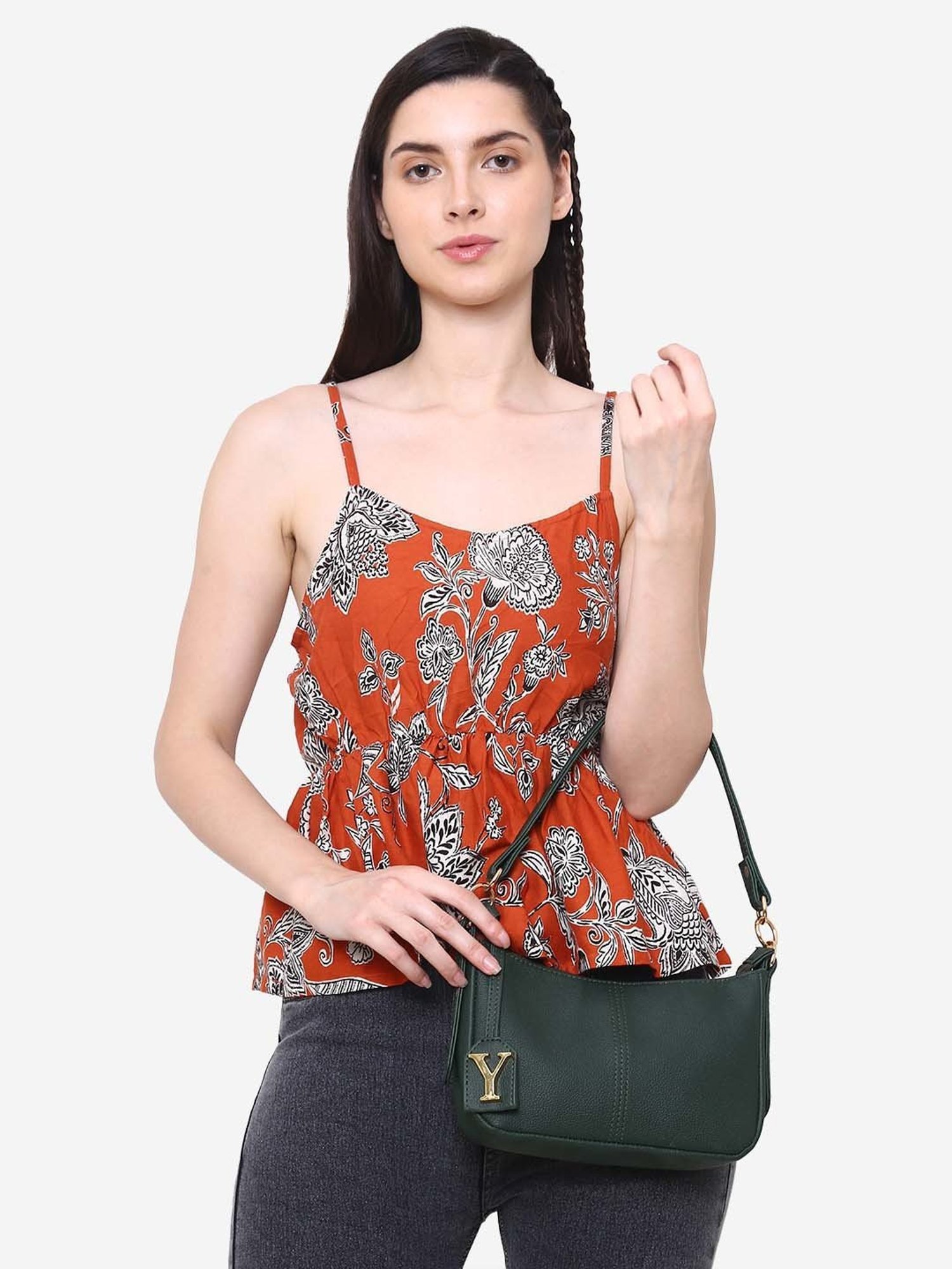 Yelloe Green Solid Medium Baguette Bag