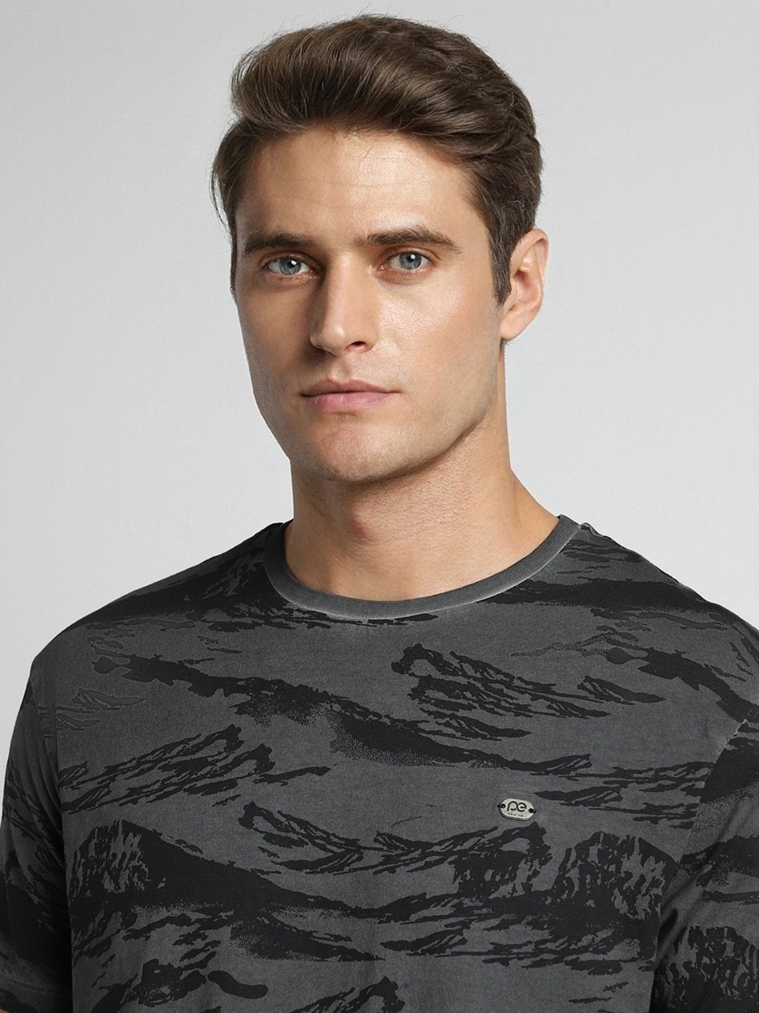 Peter England Grey Cotton Regular Fit Printed T-Shirt