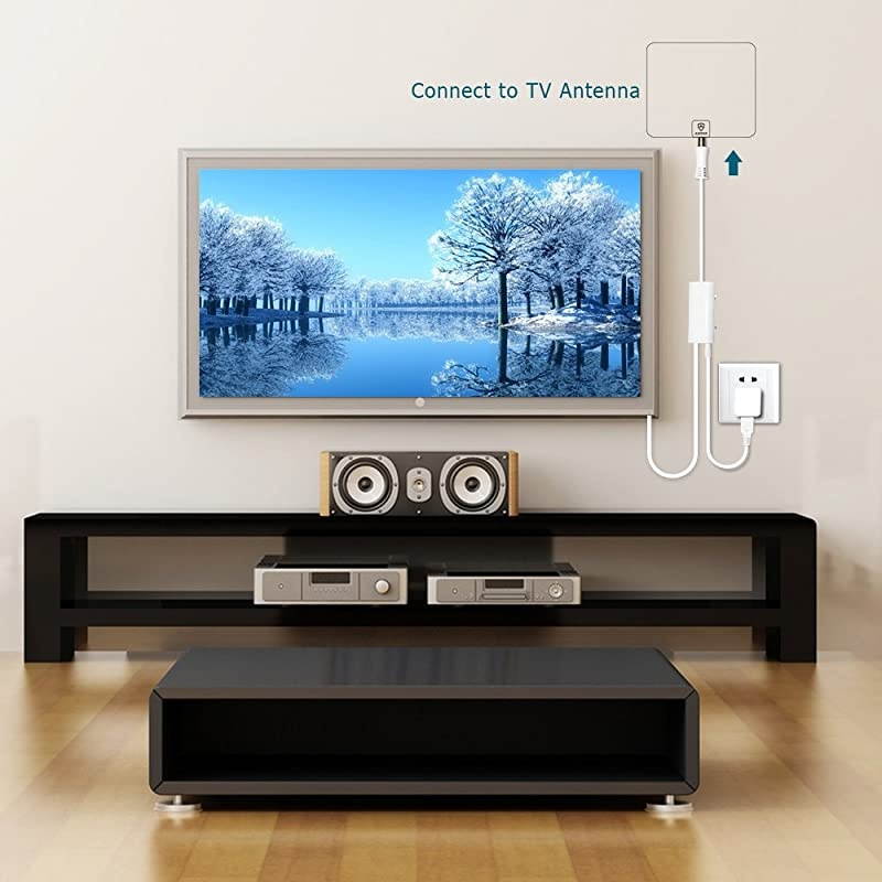 HDTV Antenna Amplifier Signal Booster with High Gain and Ultra Low Noise Amplified FM UHF VHF Signal for Any NonAmplified AntennaUSB Power Supply White