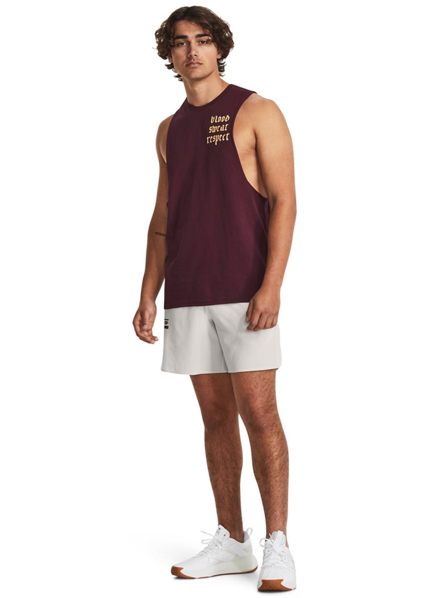 Under Armour Maroon Cotton Loose Fit Printed Tank Tee