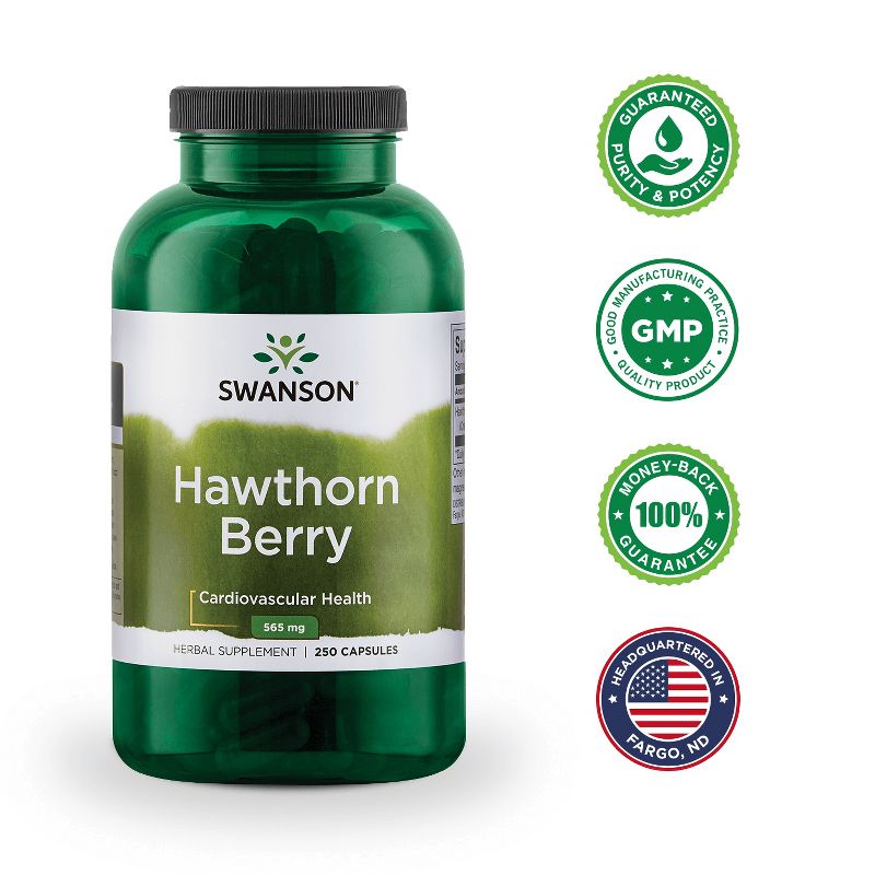 Swanson Hawthorn Berries Supplement | Supports Blood Pressure & Heart Health 250 Capsules, 565 mg each Hawthorne Berry Pills