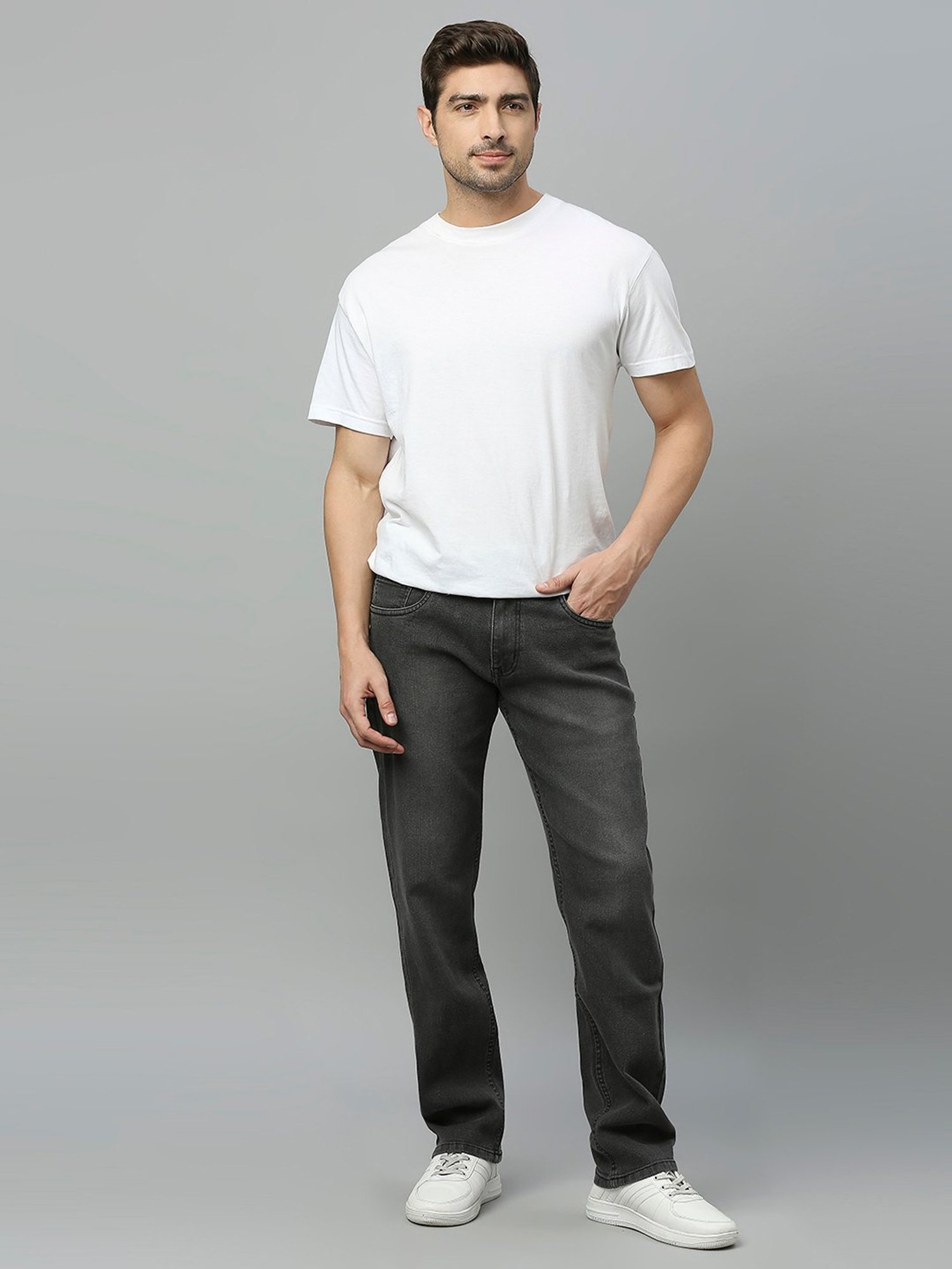 Thomas Scott Charcoal Regular Fit Lightly Washed Jeans