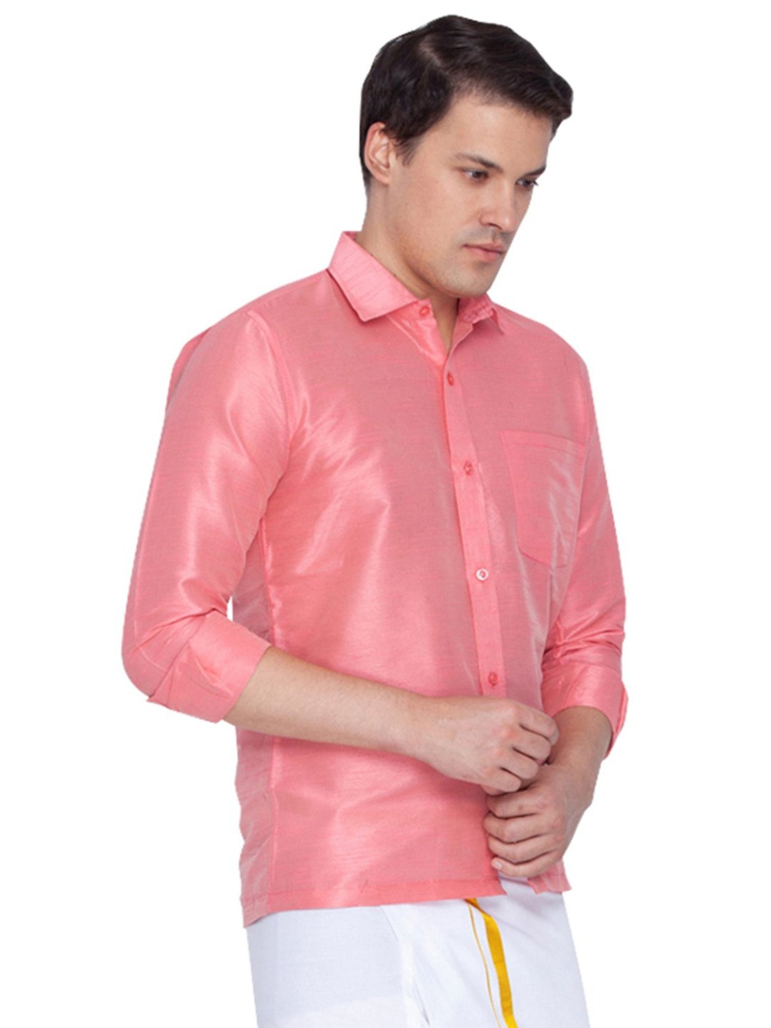 VASTRAMAY Pink Straight Fit Self Pattern Shirt