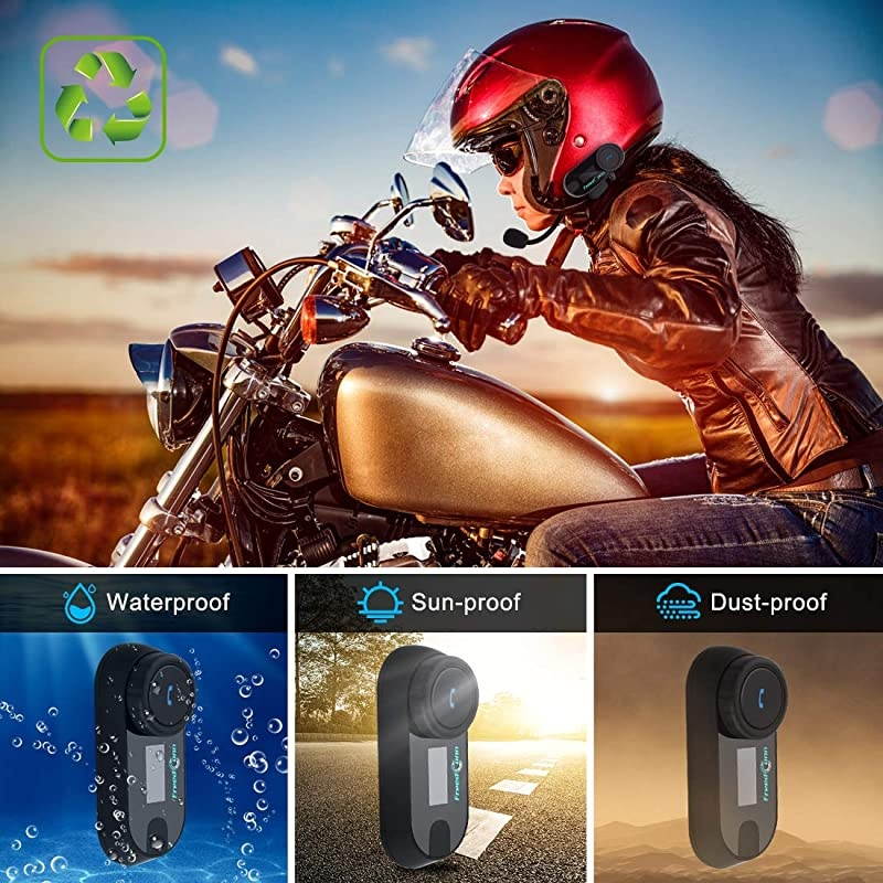 Bluetooth Intercom Kit Microphone Headphone Motorcycle Intercom Headset 800M Full-Duplex Intercom Support 3 Riders Connected, Cell Phone/Music/GPS (1 Unit with Hard Cable)