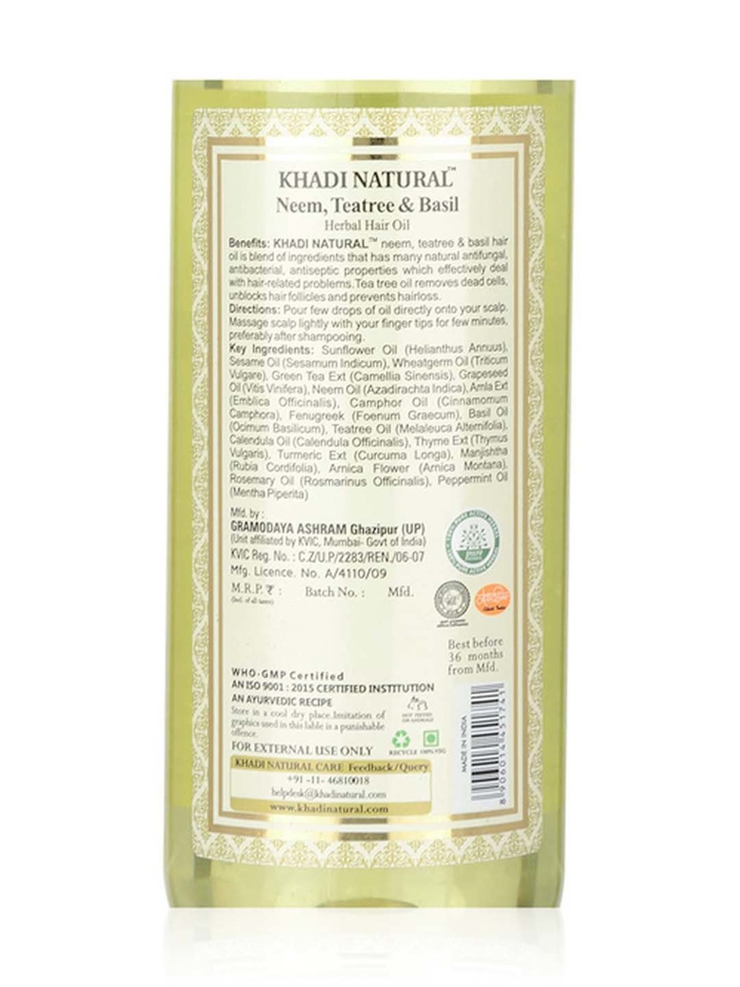 Khadi Natural Herbal Neem Teatree & Basil Hair Oil - 210 ml