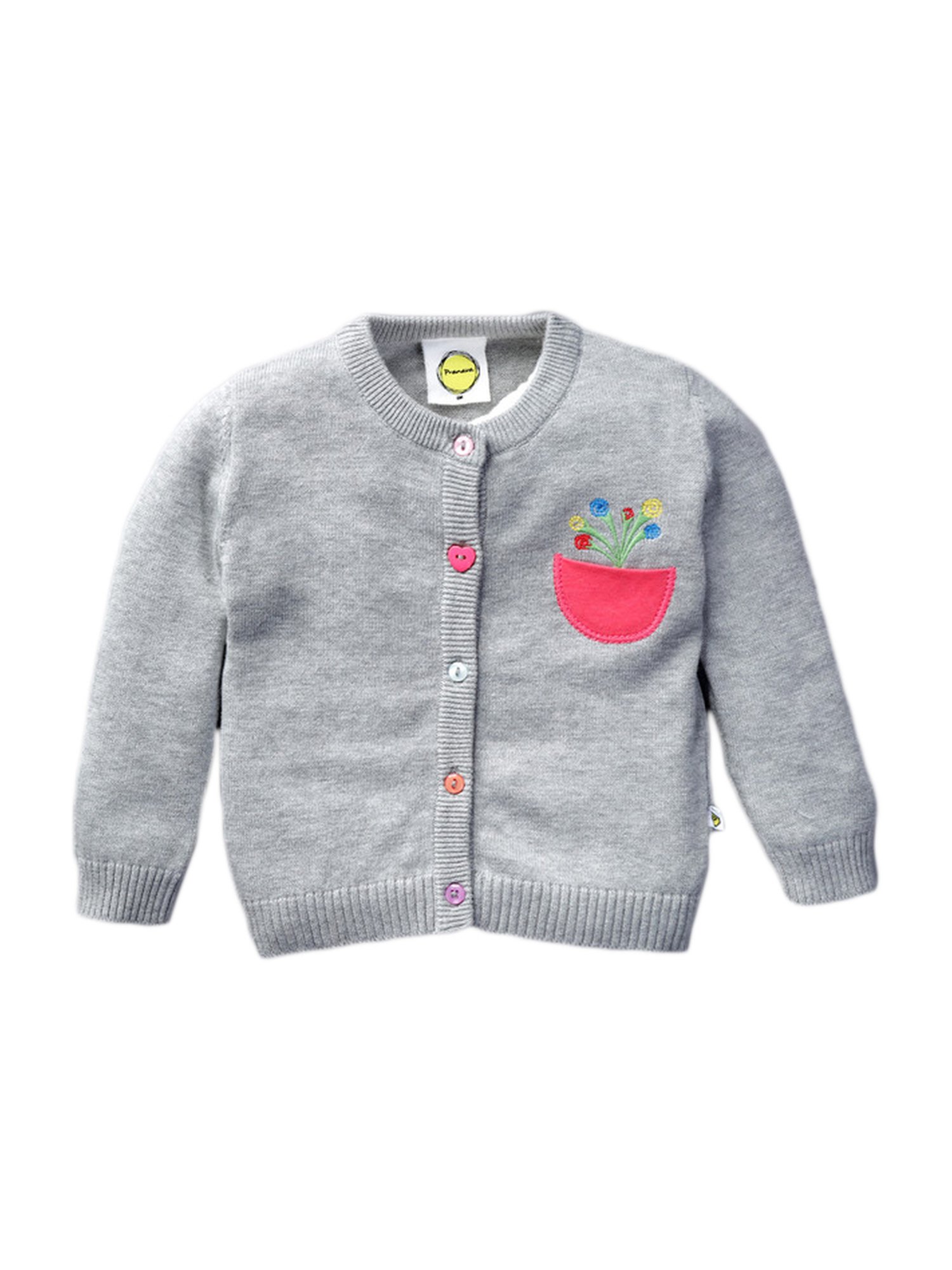 Pranava Kids Light Grey Cotton Patch Work Sweater