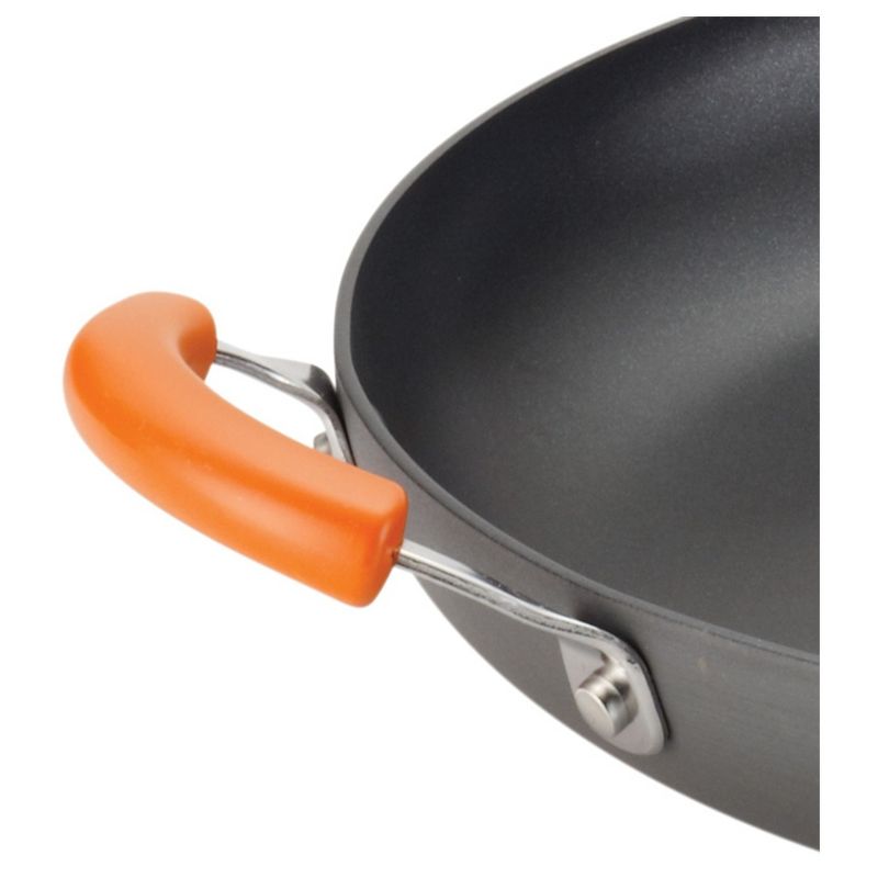 Rachael Ray Hard-Anodized Nonstick 14-Inch Skillet with Helper Handle - Gray with Orange Handle