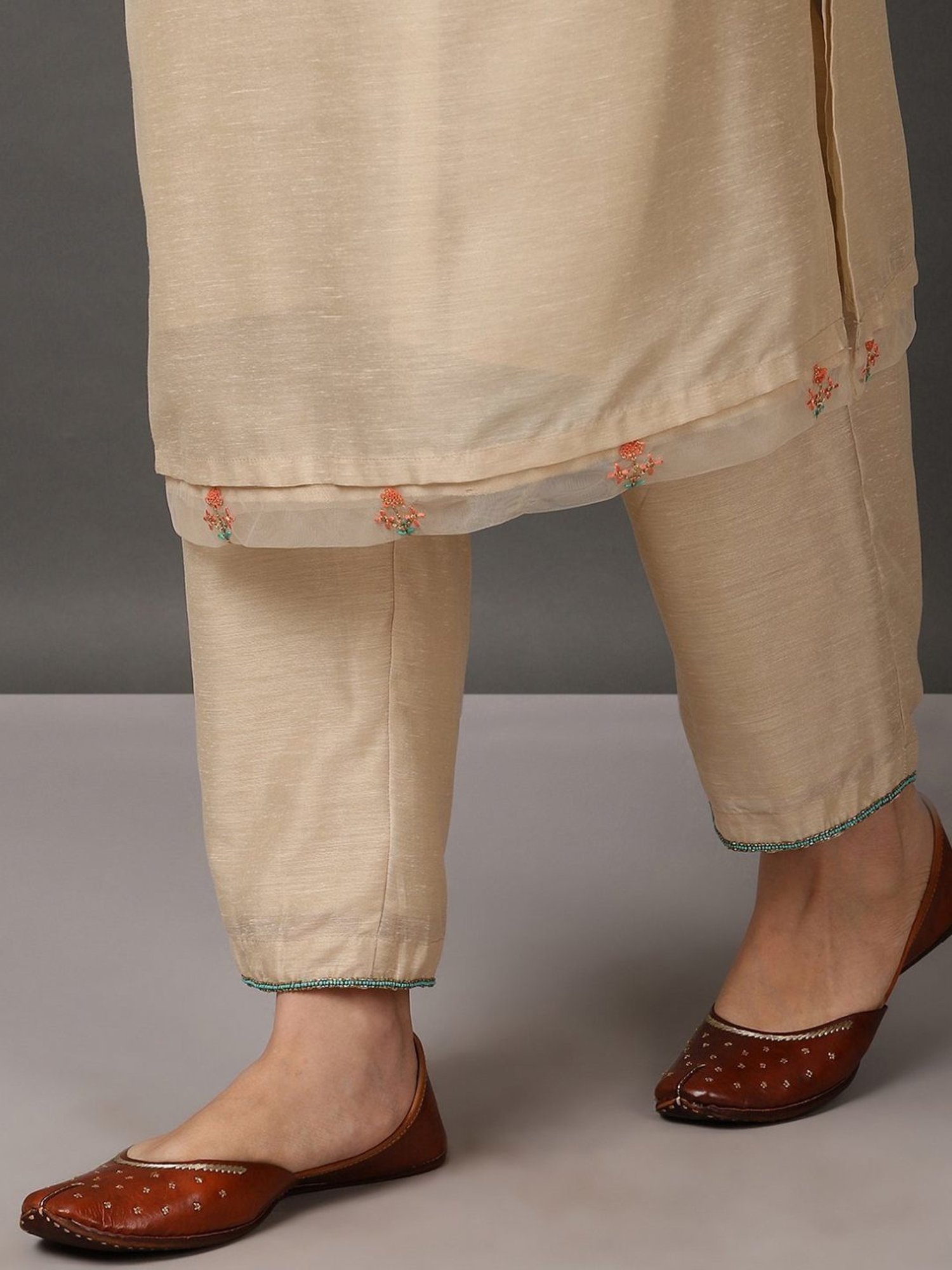 Nuhh Ecru Chanderi Kurta Set with Dupatta