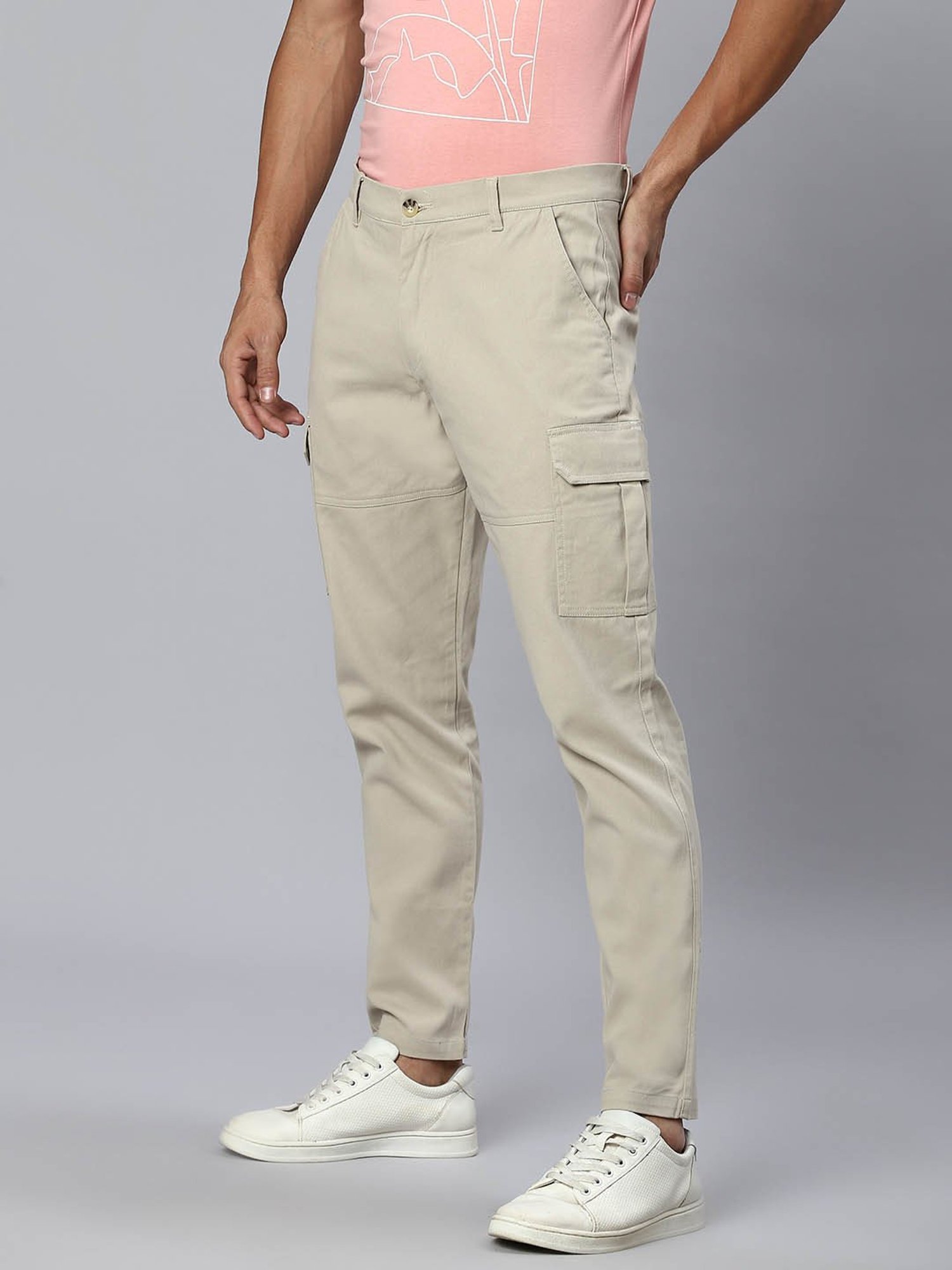 High Star Beige Regular Fit Cargo Trousers