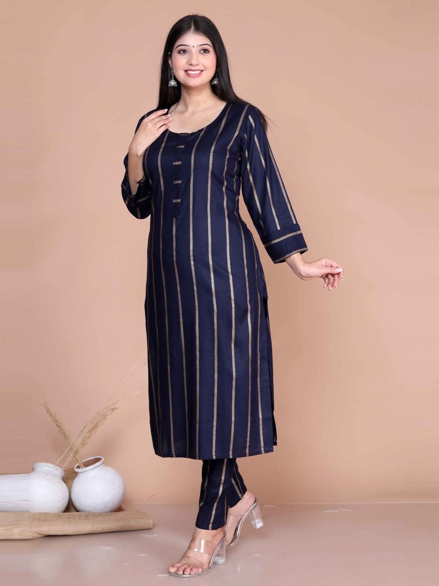 Miravan Blue Printed Kurta Pant Set