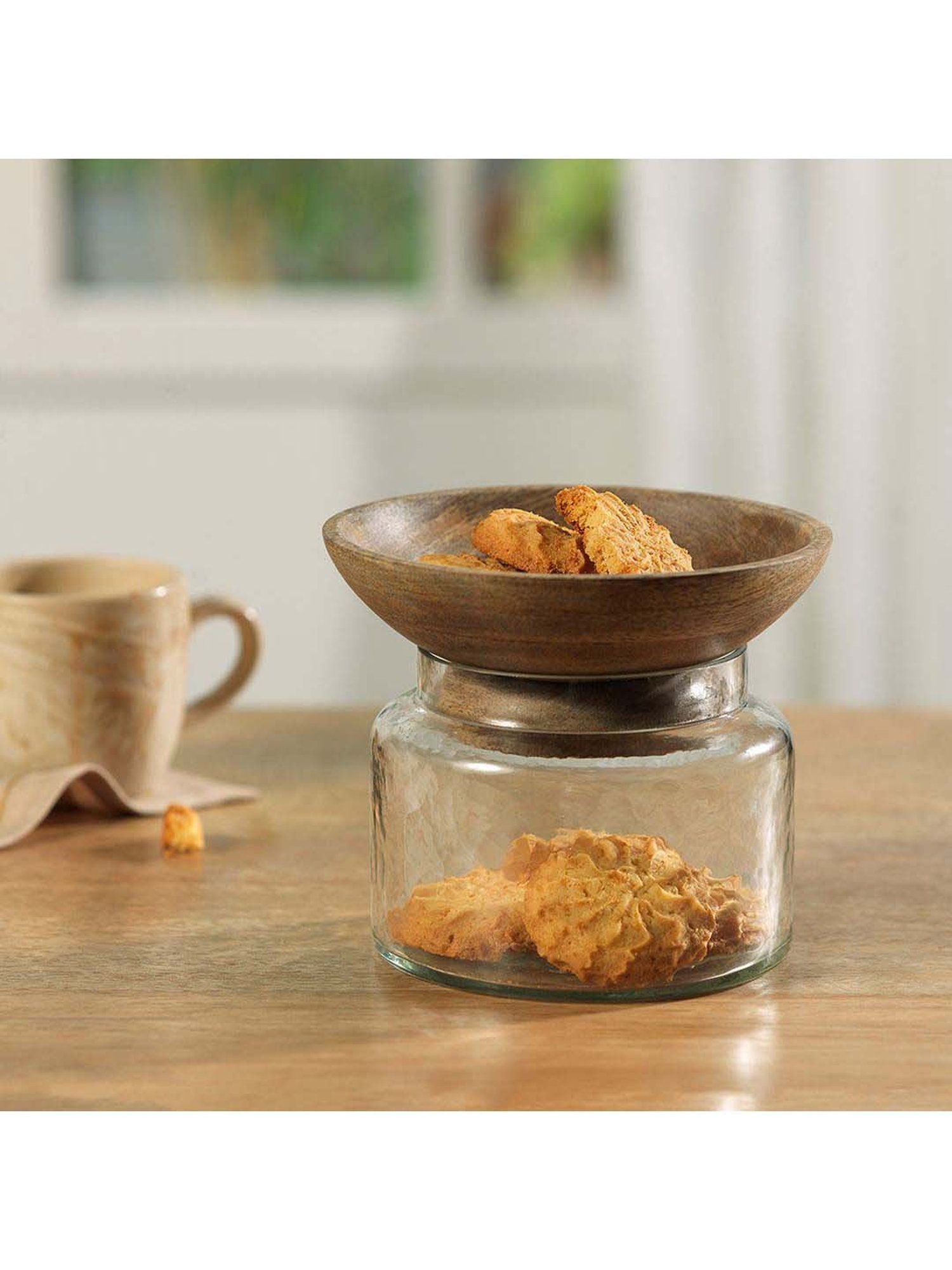 ellementry Twain Transparent Glass Jar with Bowl - Set of 1