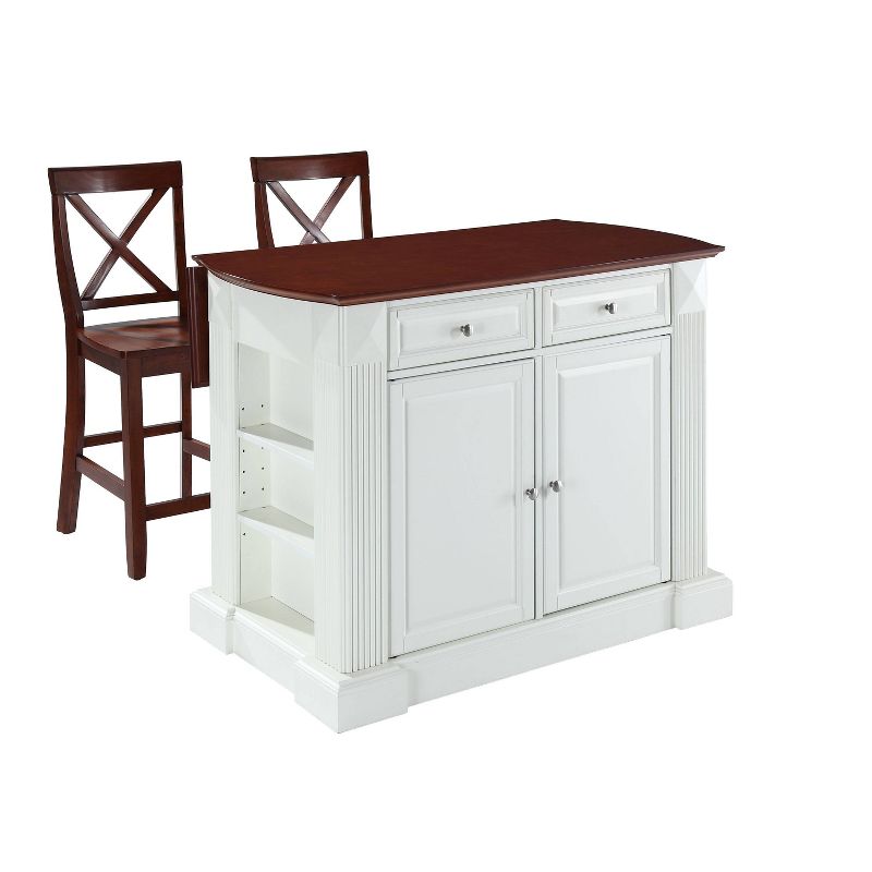 Coventry Drop Leaf Top Kitchen Island with 2 X-Back Stools White - Crosley