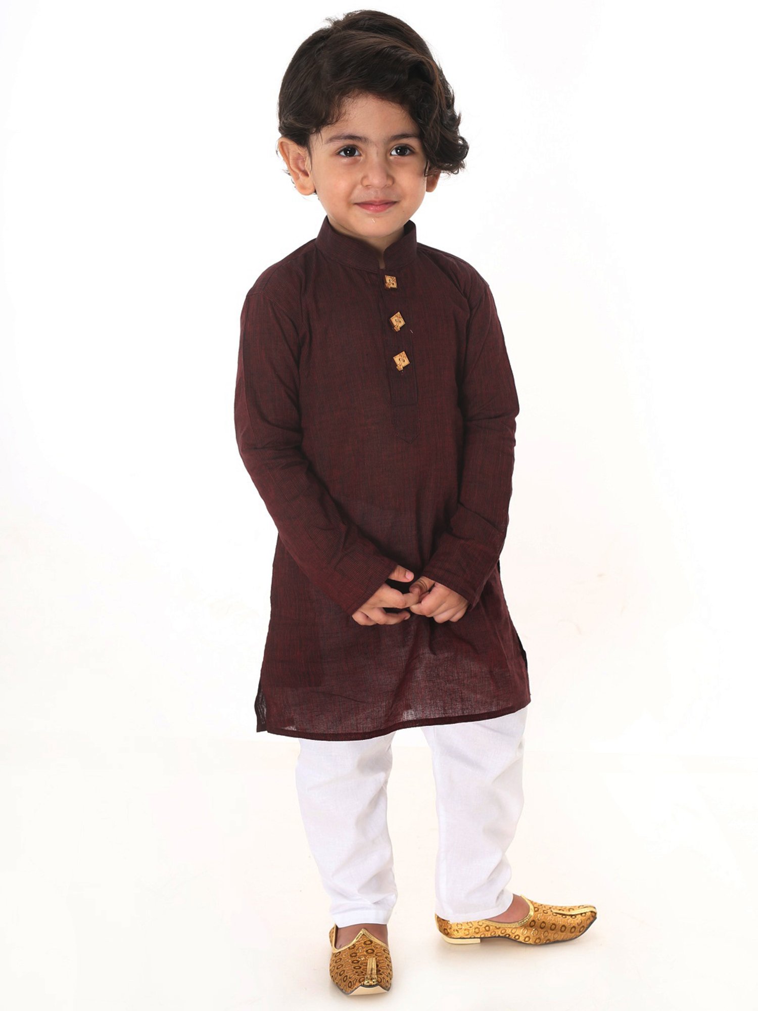 VASTRAMAY SISHU Maroon & White Cotton Self Kurta Set