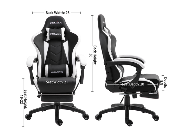 Dowinx Gaming Chair Ergonomic Office Recliner for Computer with Massage Lumbar Support, Racing Style Armchair PU Leather E-Sports Gamer Chairs with Retractable Footrest (Black&Gray)