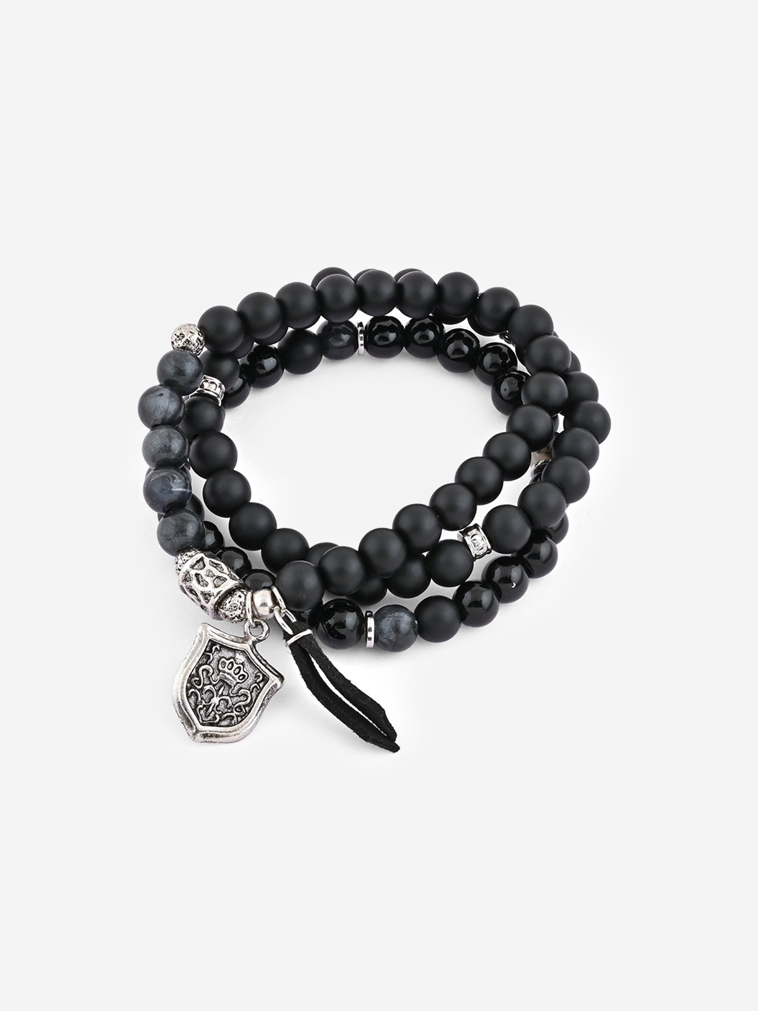 The Bro Code Black Casual Party Men's Beaded with Charm Stack Bracelet - Set of 3