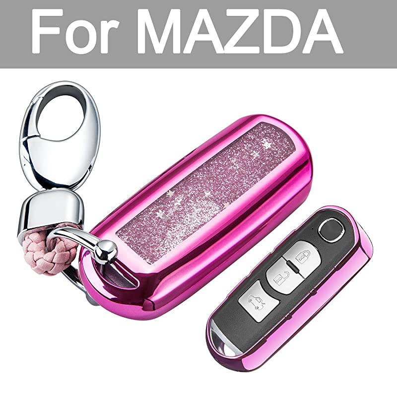 Chrome Pink TPU Car Key Fob Cover Case for Mazda 2 3 5 6 8 CX3 CX5 CX7 CX9 MX5 Smart Remote Key Protective Shell with Key Chain Pink