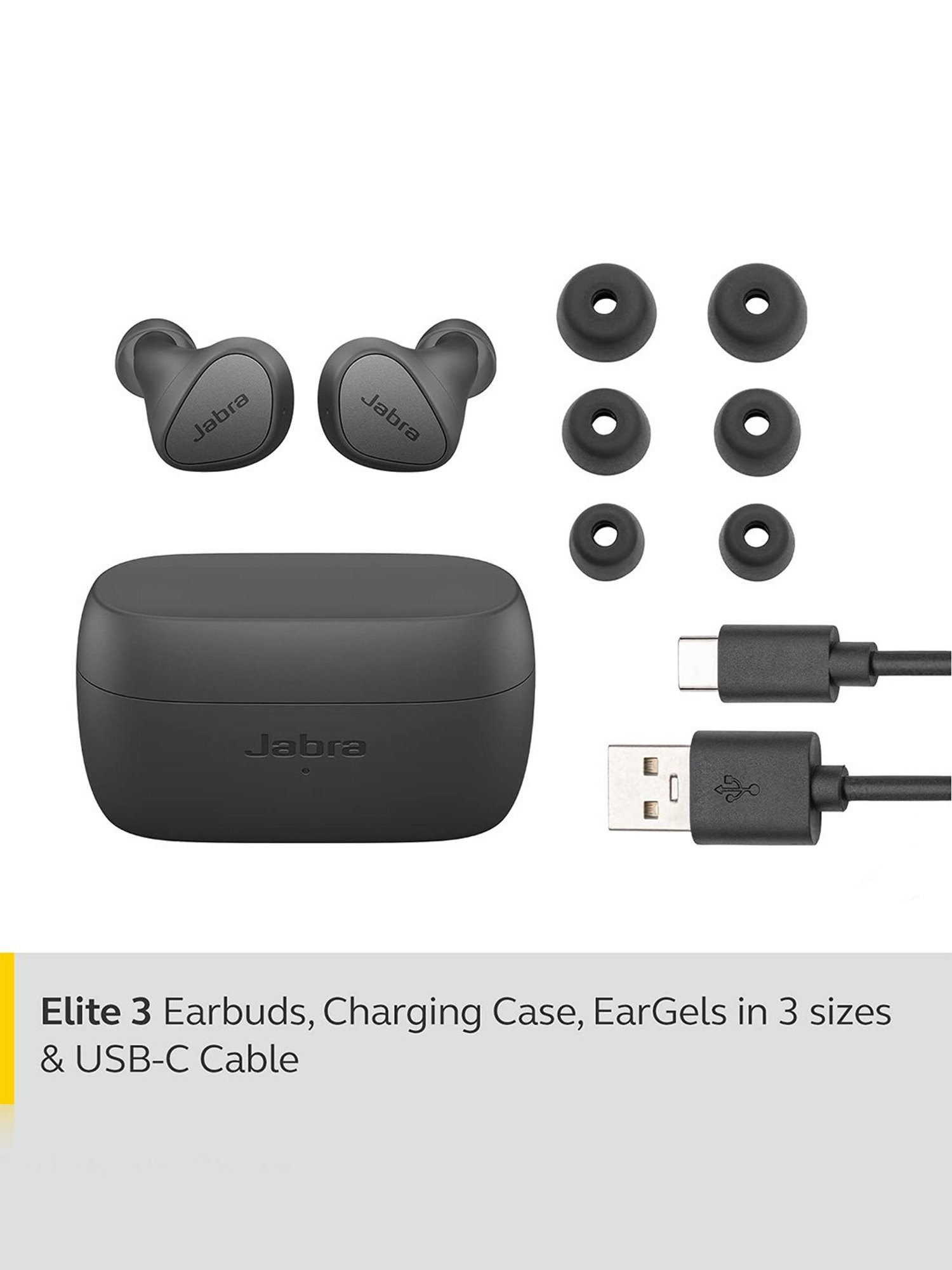 Jabra Elite 3 in Ear Bluetooth Truly Wireless in Ear Earbuds, Noise Isolating (Dark Grey)