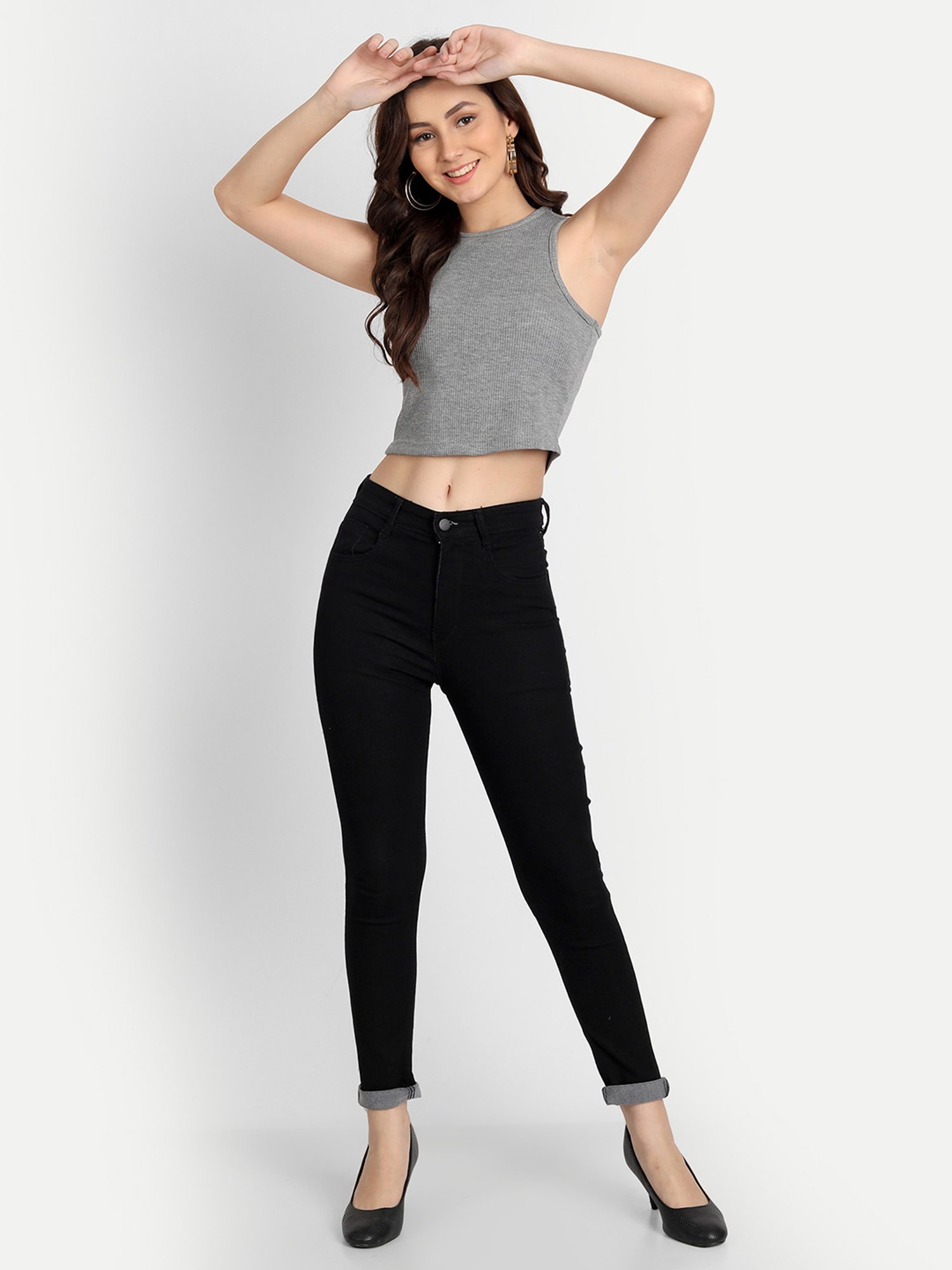 Angelfab Black Cotton Skinny Fit High Rise Jeans
