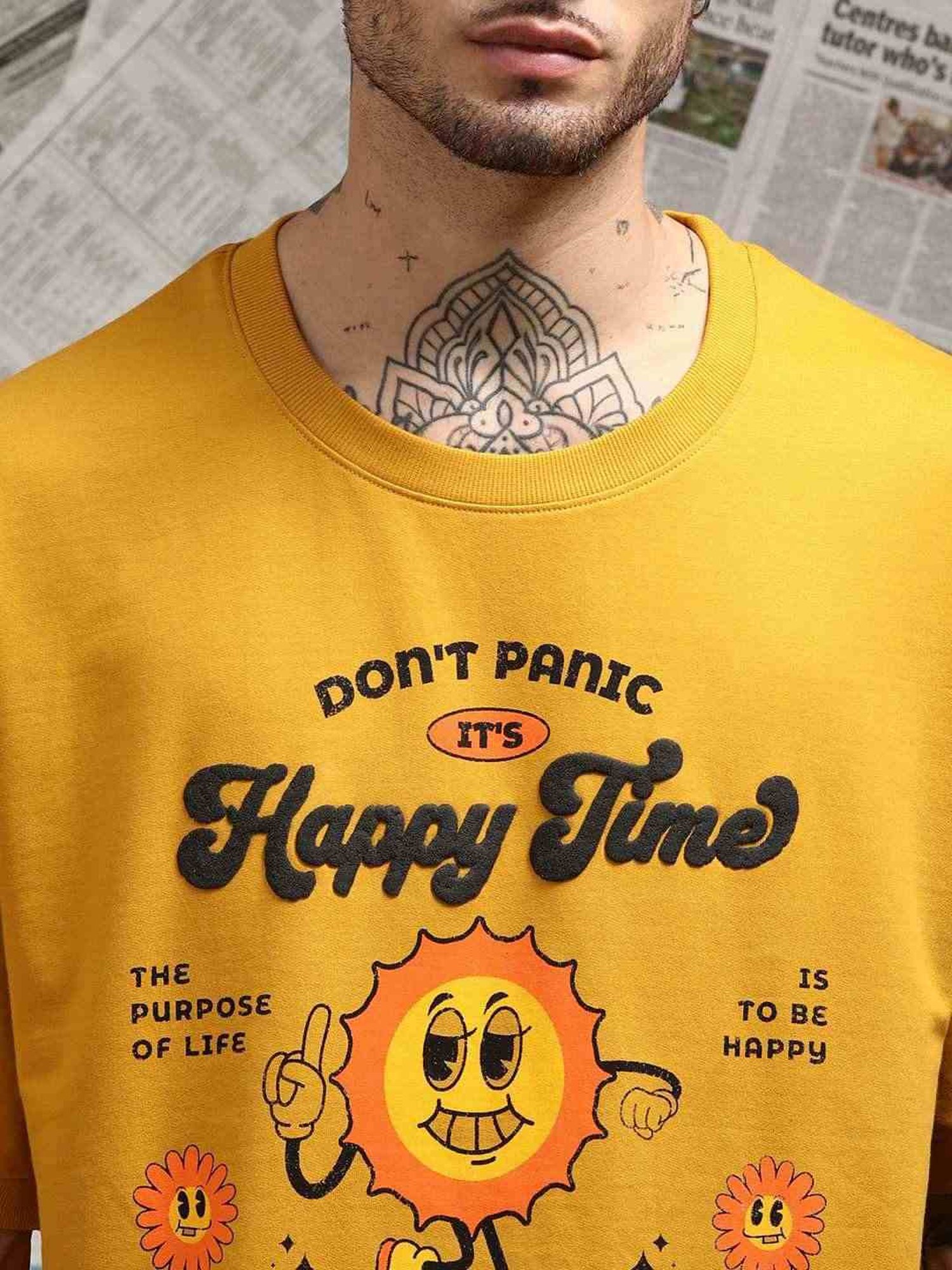 Difference Of Opinion Mustard Loose Fit Printed Unisex T-Shirt