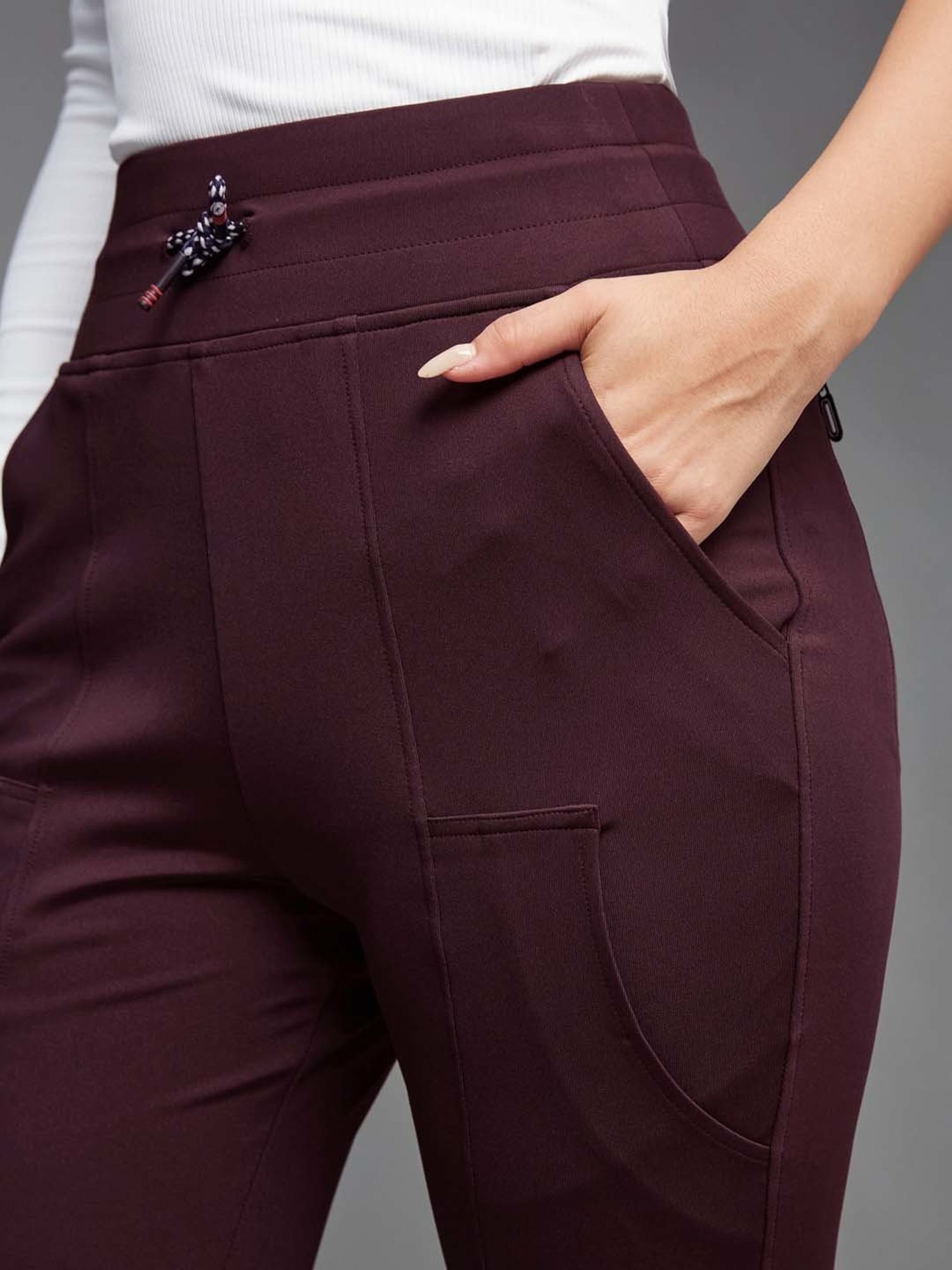 Miss Chase Maroon Mid Rise Joggers