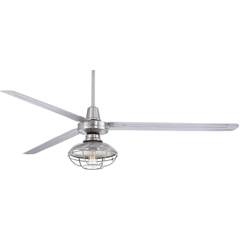 72" Casa Vieja Industrial Outdoor Ceiling Fan with Light LED Dimmable Remote Brushed Nickel Silver Blades Cage Damp Patio Porch