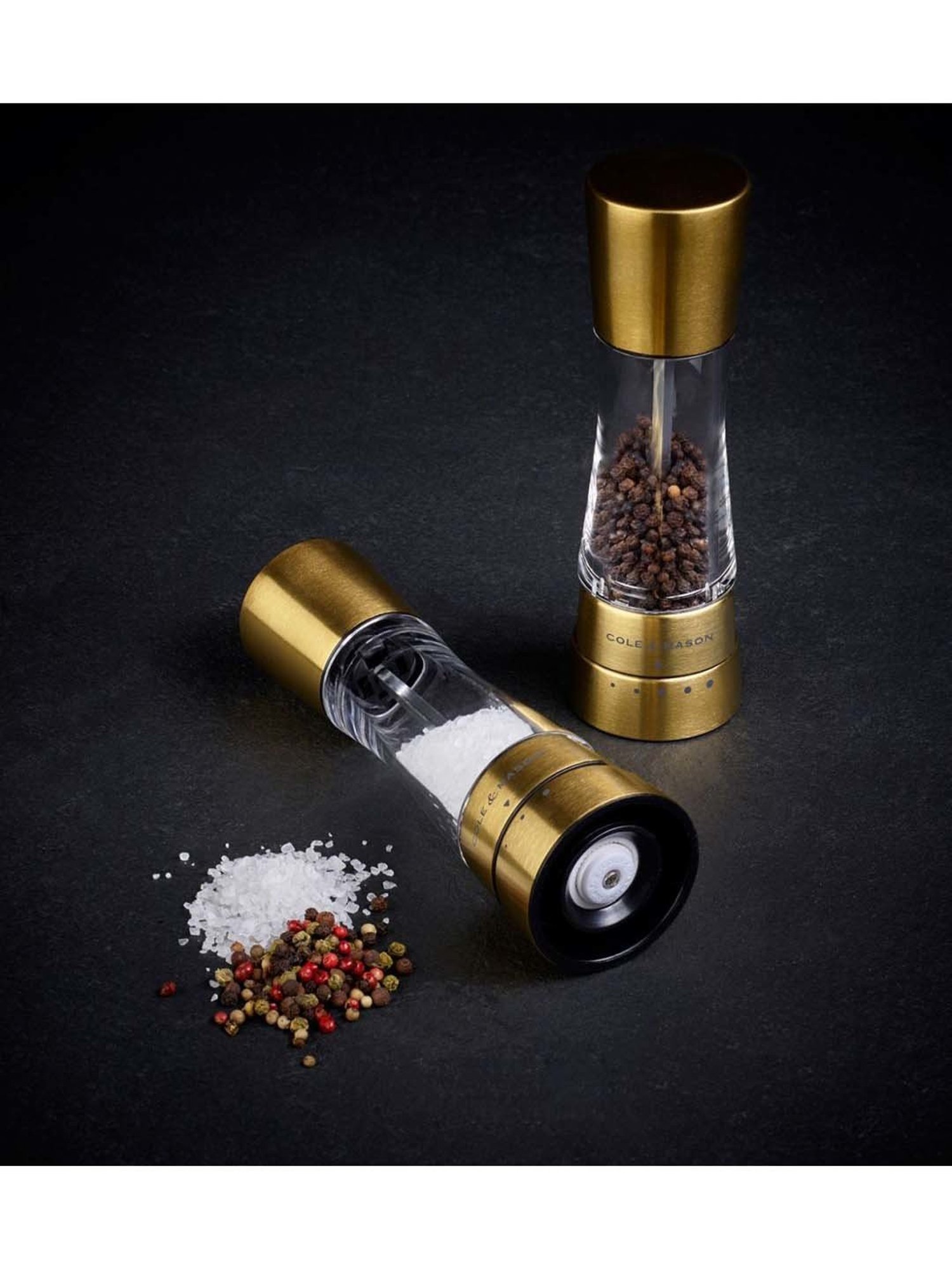 COLE & MASON Gourmet Precision Manual Transparent & Golden Acrylic Salt & Pepper Shaker - Set of 2