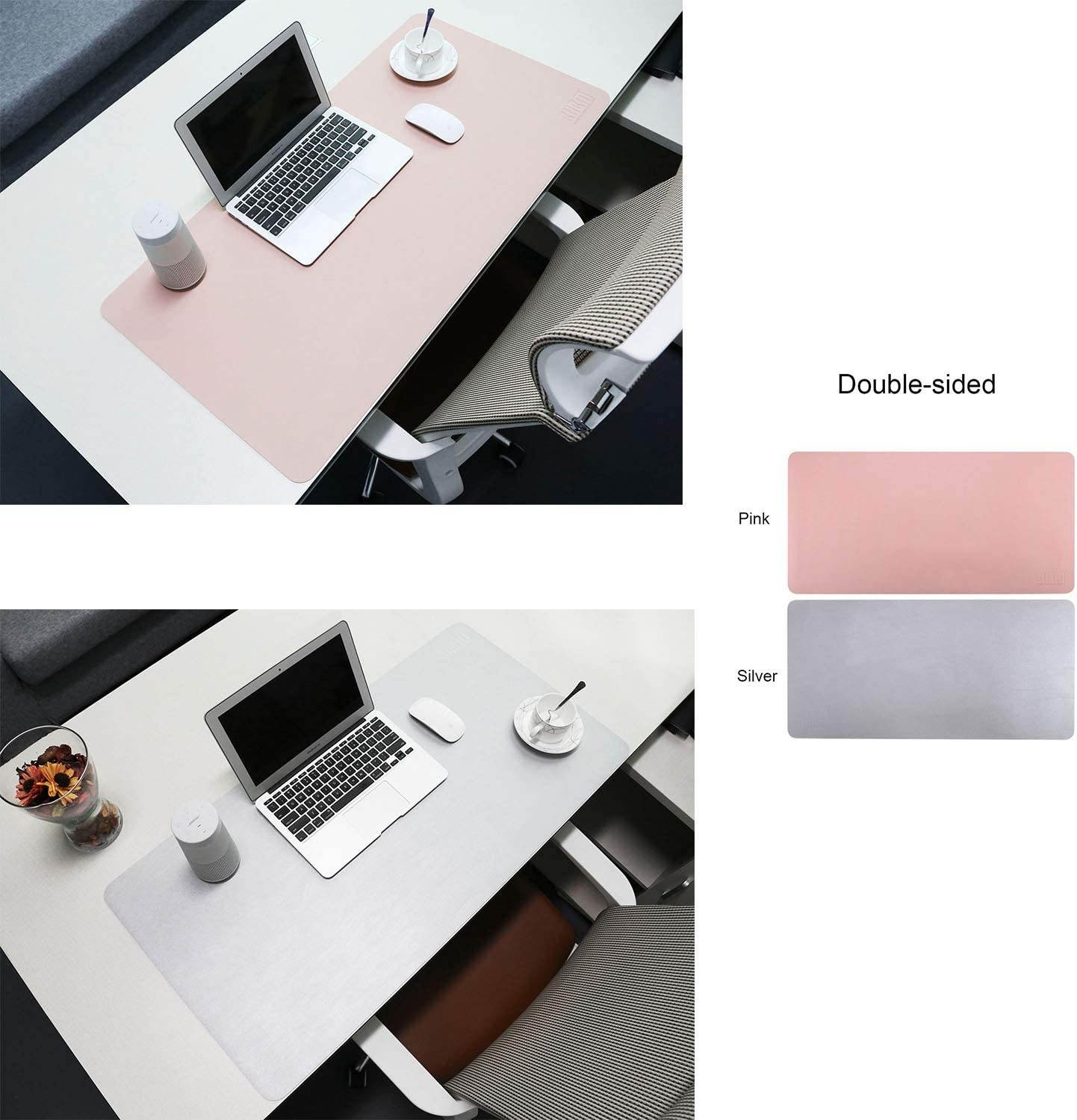 BUBM PU Leather Mouse Pad Mat Waterproof, Perfect Desk Writing Mat for Office and Home,Ultra Thin 2mm - 31.5"x15.8" (Pink)