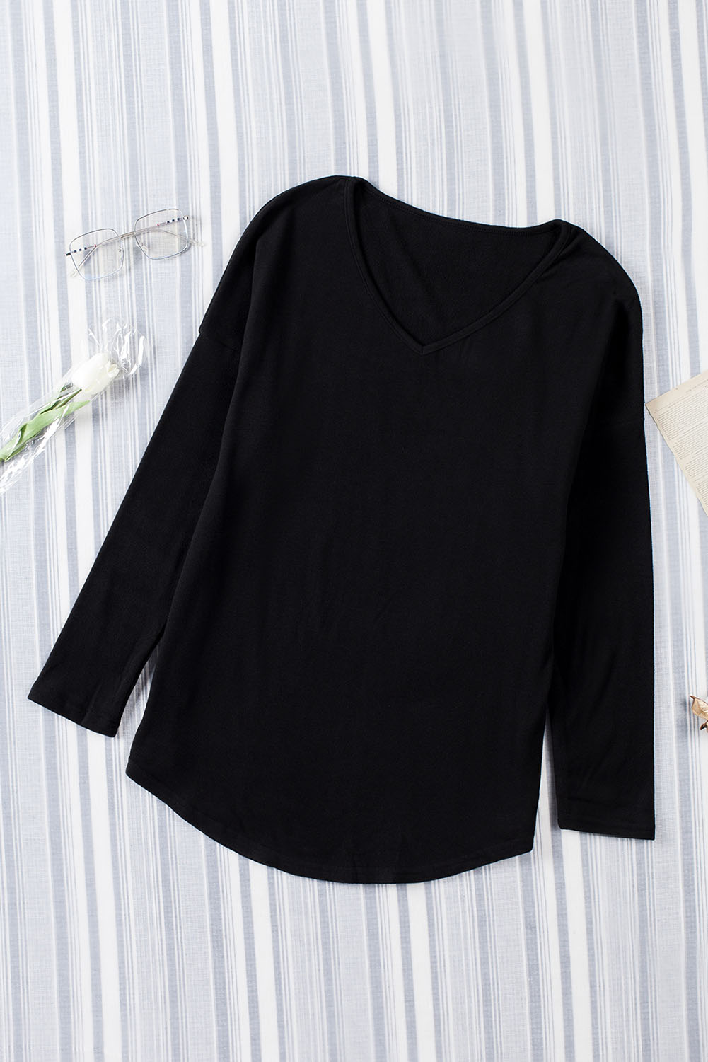 Blank Sweatshirt - Black Casual V Neck Long Sleeve Shirt Customized