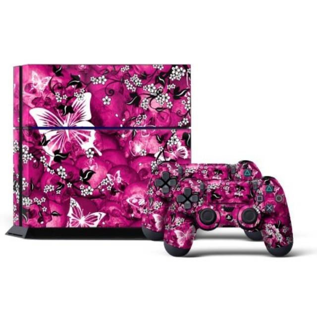 Sony PS4 PlayStation 4 Console Skin plus 2 Controller Skins -  Pink Butterflies