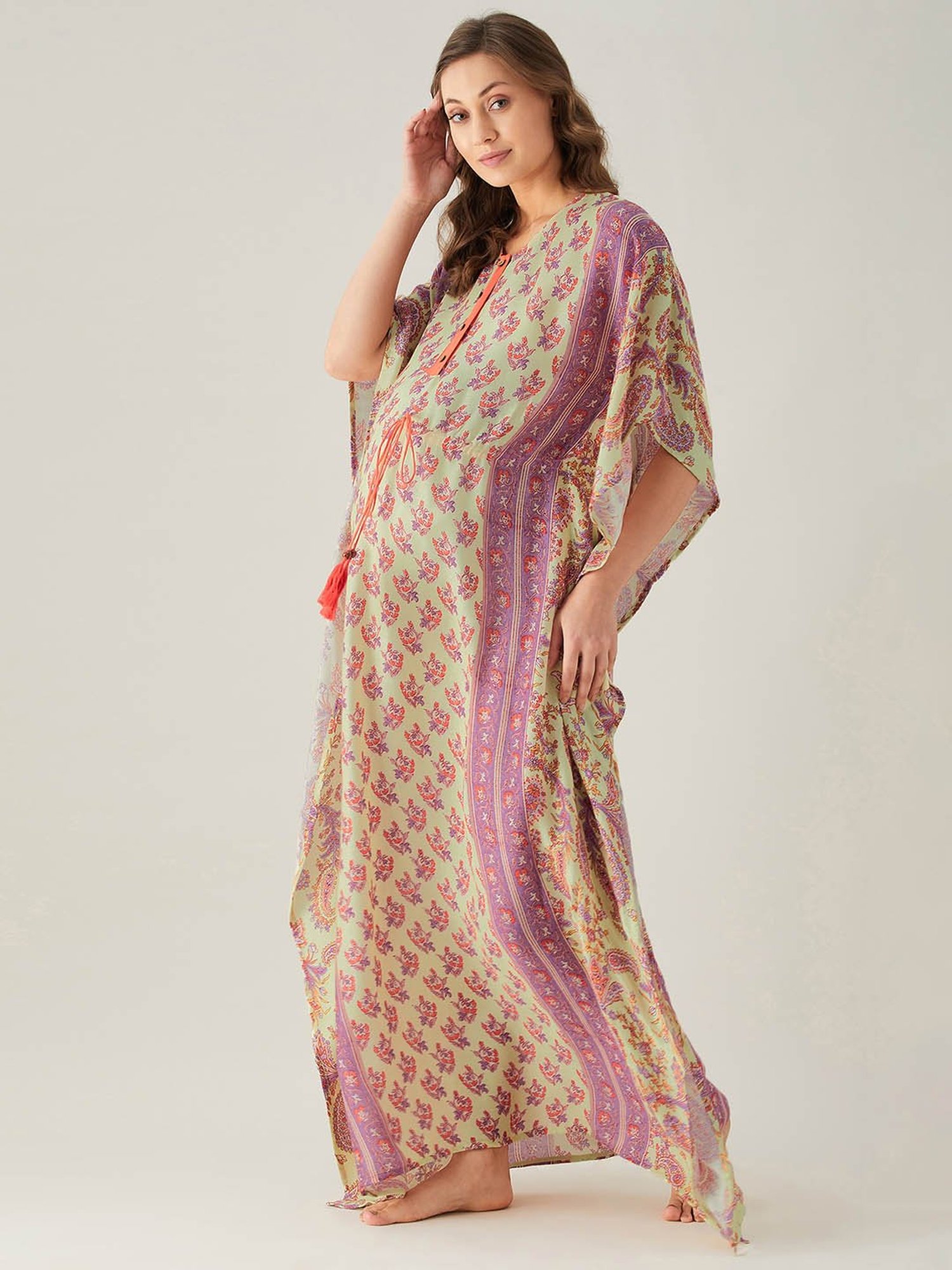 The Kaftan Company Yellow Printed Maternity Kaftan Nighty
