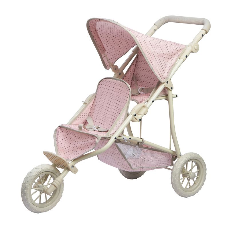Olivia's Little World - Polka Dots Princess Baby Doll Twin Jogging Stroller - Pink & Gray