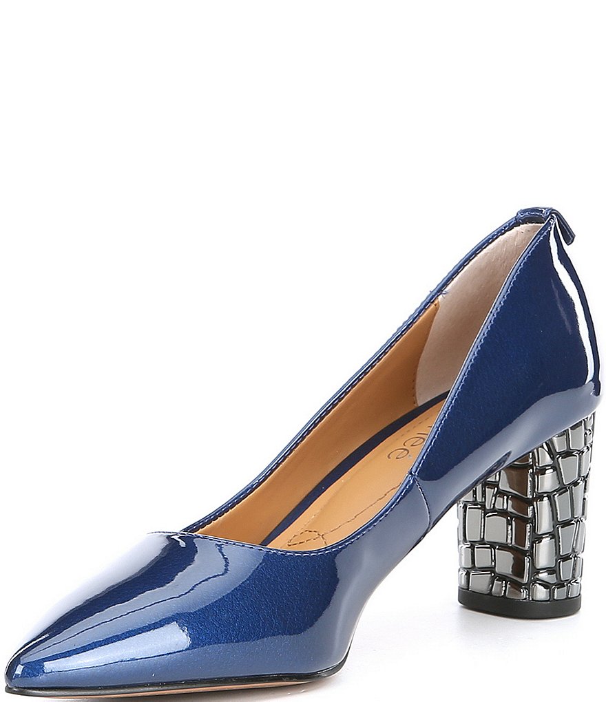 J. Renee Vaneeta Patent & Croc Embossed Metal Heel Pumps