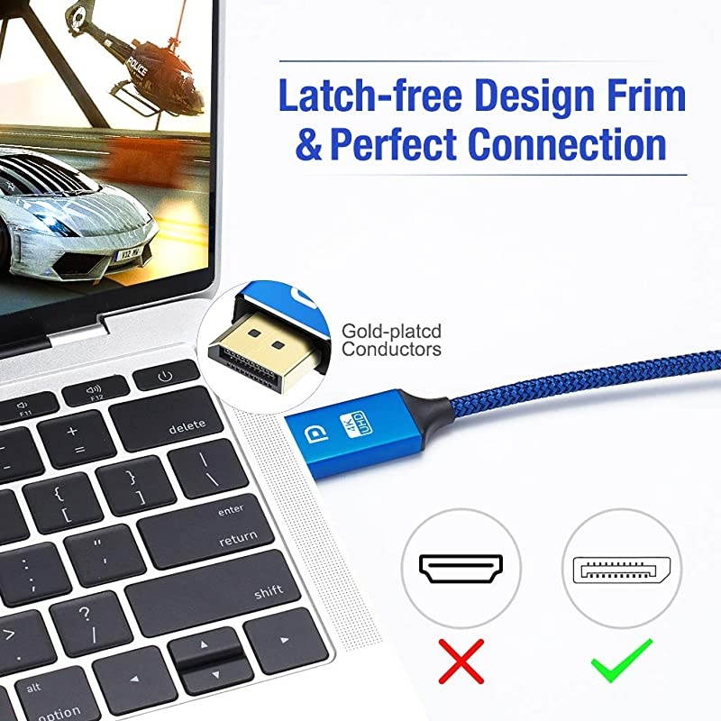 DisplayPort Cable 4K DP Cable Nylon Braided 4K60Hz2K144Hz Display Port Cable Ultra High Speed DisplayPort to DisplayPort Cable 66ft for Laptop PC TV etc Gaming Monitor CableBlue