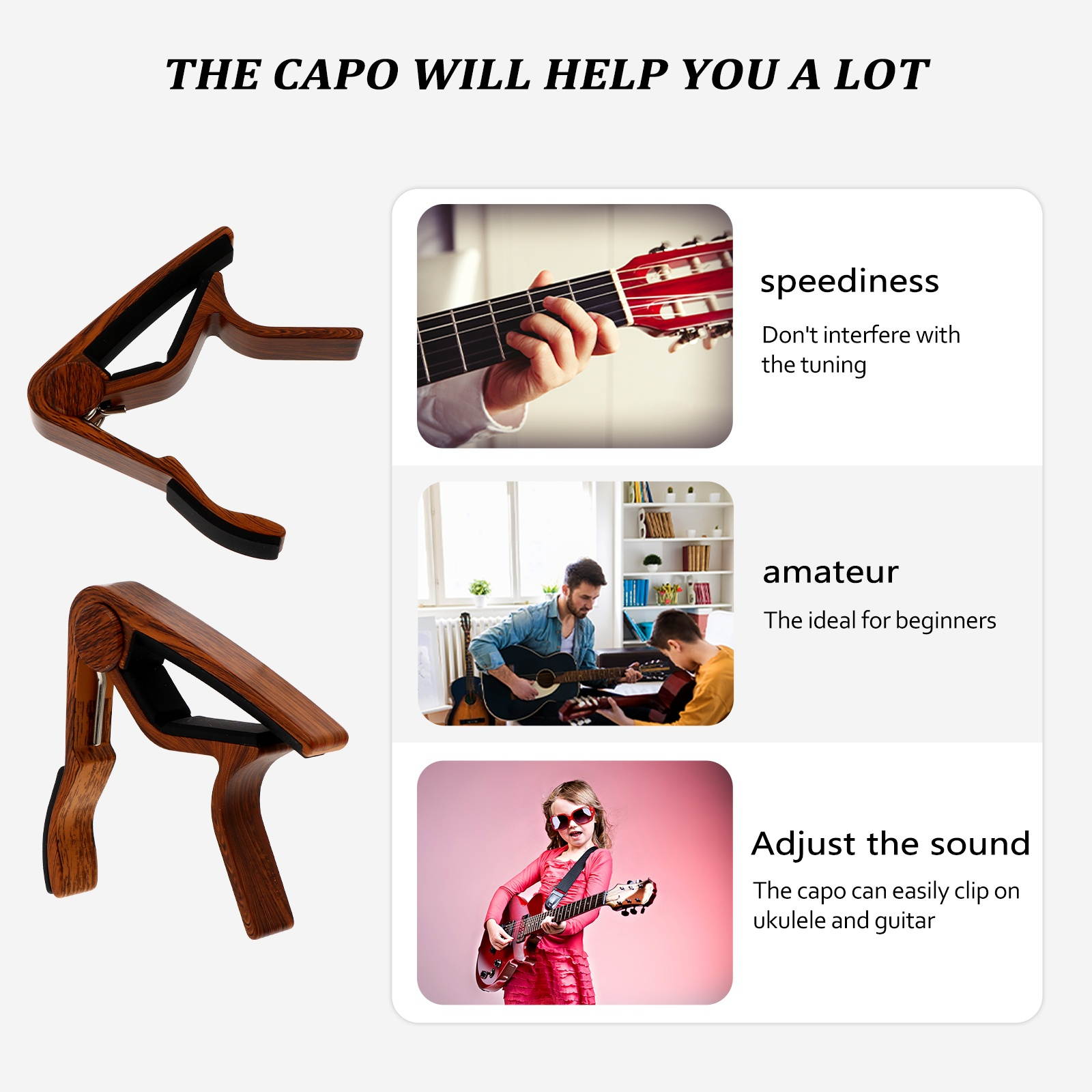 Aluminium Alloy Guitar Capo Professional Guitar Tuner Ukulele Clip-on Tuner