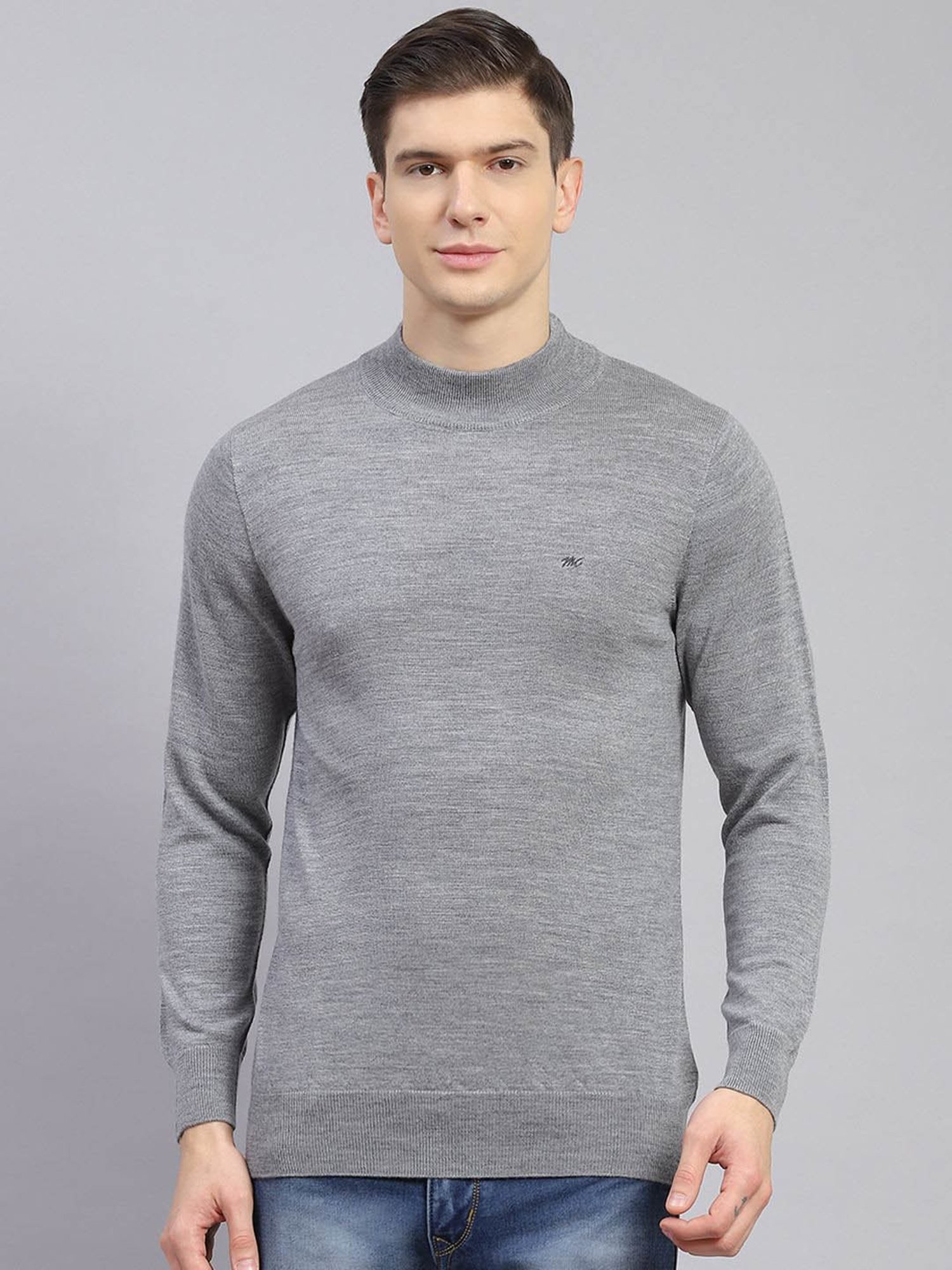Monte Carlo Grey Regular Fit Pure Wool Sweater