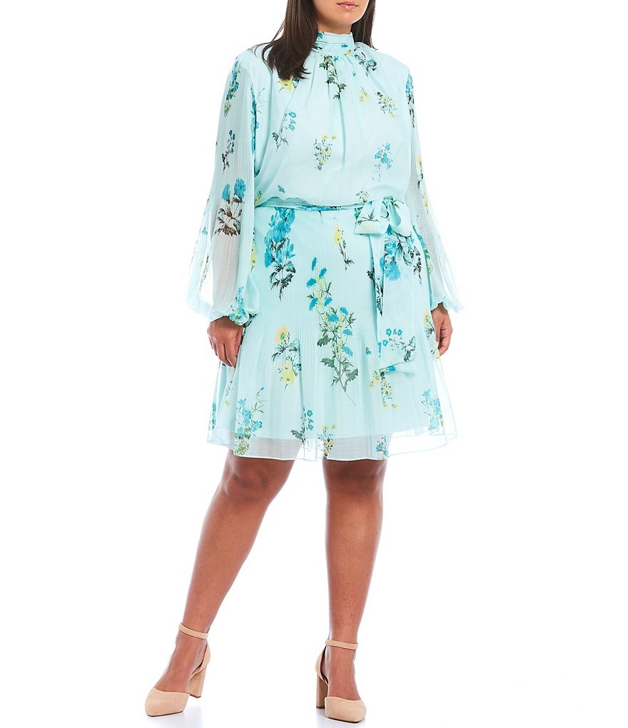 Alex Marie Plus Size Rissa Long Sleeve Mock Neck Stripe Chiffon Dress