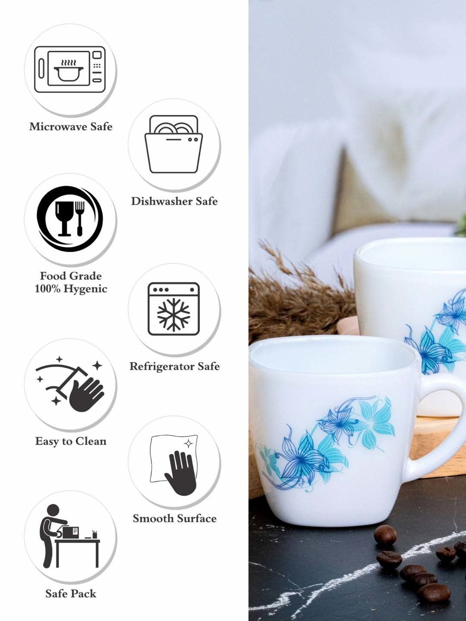 Cello White Opalware Cup (0.1 L) - Set of 6