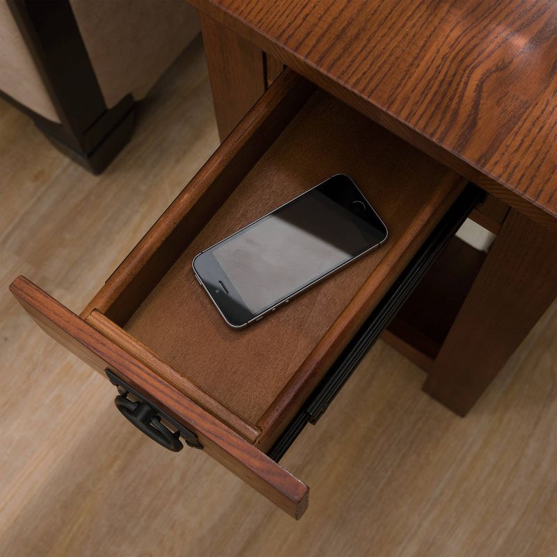 Mission Chair Side End Table With Storage Drawer And Shelf - Medium Oak - Leick Home