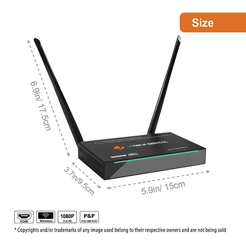 Wireless HDMI Extender 1080p Transmitter & Receiver Kit Auto-Select Frequencies with no Interference, up to 660 ft and IR Remote Extension (up to 5 Pairs in 1 Area) [JTECH-WEX310]