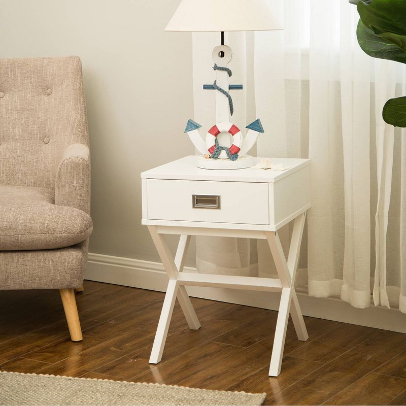 Wooden Xleg End Table with Drawer White - Glitzhome
