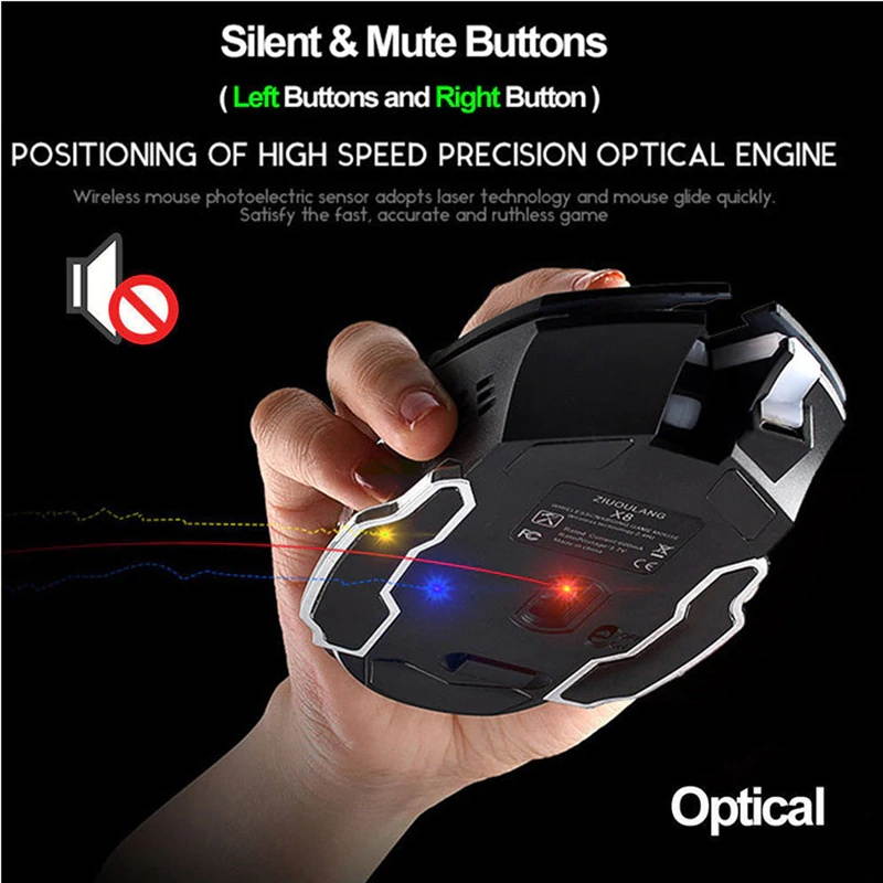 800-2400DPI Wireless Gaming Mouse Rechargeable X8 Silent LED Backlit USB Optical Ergonomic Mouse Gaming Mice For Laptop/PC