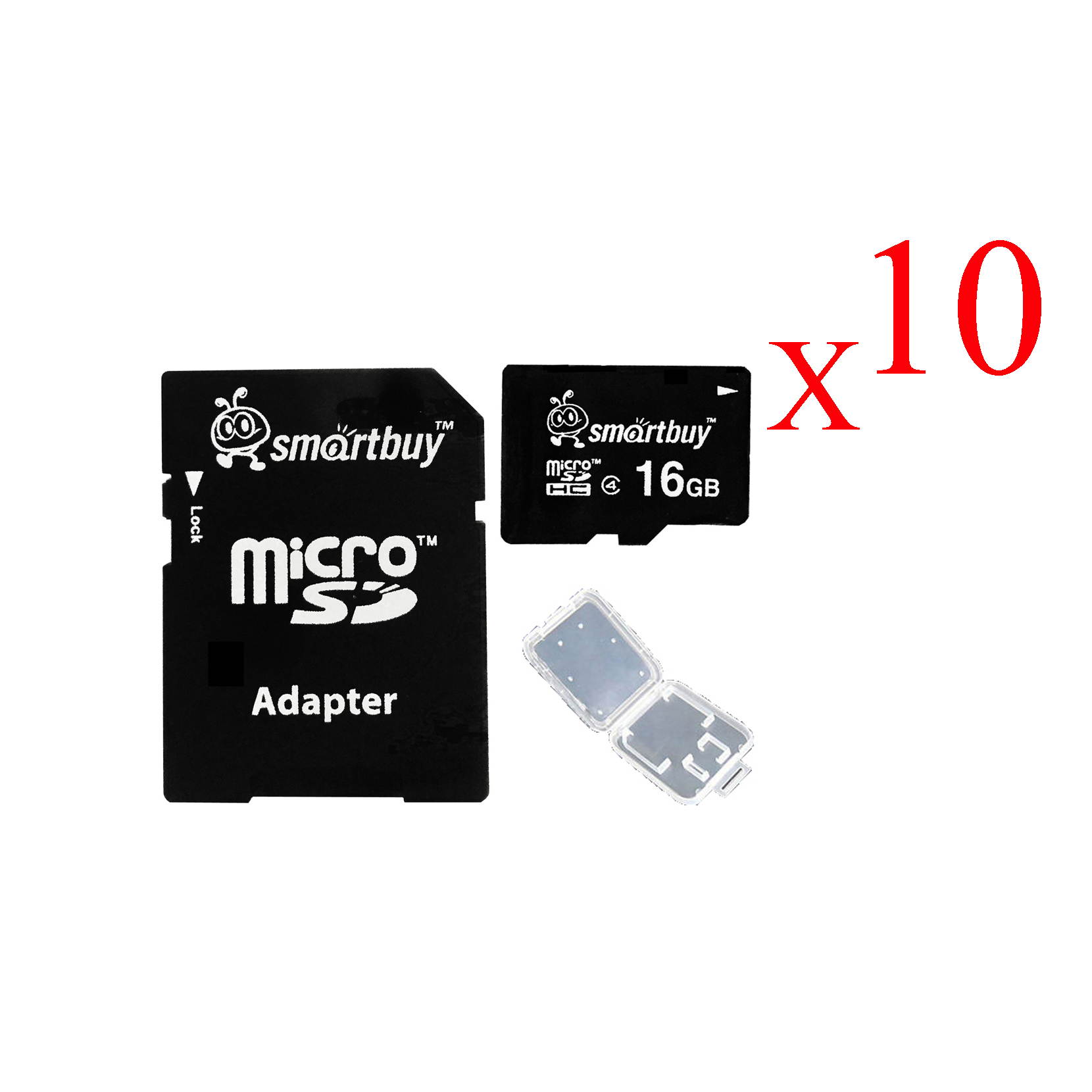 Smartbuy Micro SDHC Class 4 TF Flash Memory Card SD HC C4 For Camera Mobile Phone Tab GPS MP3 TV + Adapter + Mini Case (4GB - 10 Packs)