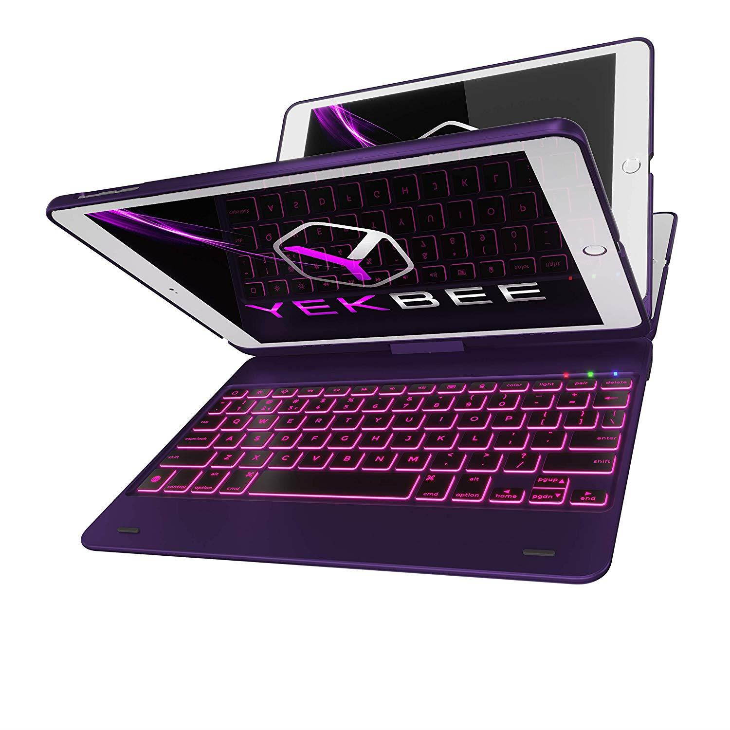 iPad Keyboard Case for iPad 2018 (6th Gen) - iPad 2017 (5th Gen) - iPad Pro 9.7 - iPad Air 2 & 1 - Thin & Light - 360 Rotatable - Wireless/BT - Backlit 10 Color - iPad Case with Keyboard (Violet)