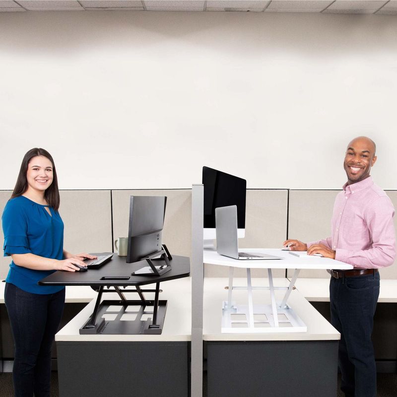 X-Elite Premier Corner Standing Desk Converter with Pneumatic Height Adjustment - Black - Stand Steady