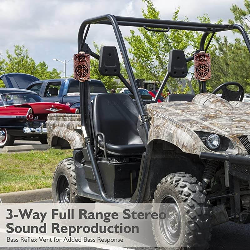 Dual Waterproof Outdoor Speaker System 35 Inch Pair 3Way Weatherproof WallCeiling Mounted Camo Style Mini Dual Speakers wHeavy Duty Grill Universal Mount Patio Indoor Use  PLMR24DK